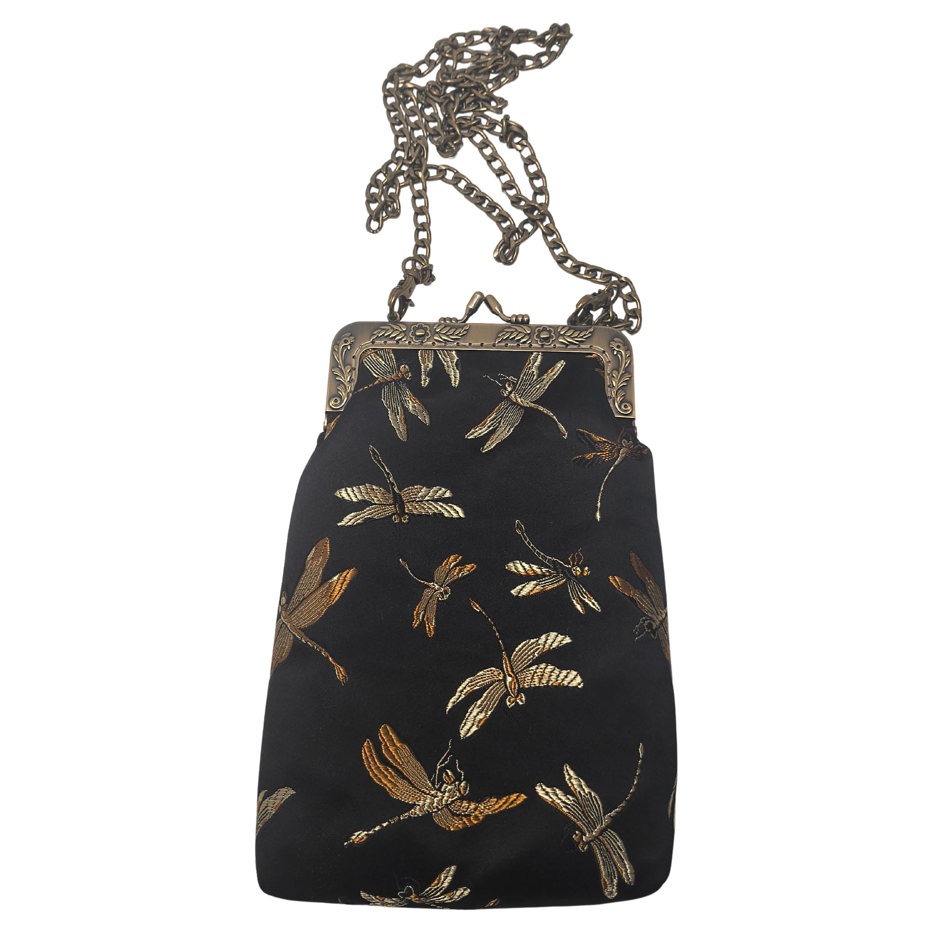 Sac à bandoulière en soie avec fermeture à clip pour téléphone portable Dragonfly Oriental en vente
