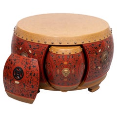 Oriental Drum Table with 4 little stools  1960s