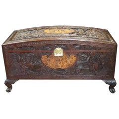 Oriental Early 20th Century Carved Camphor Wood and Maple Chest