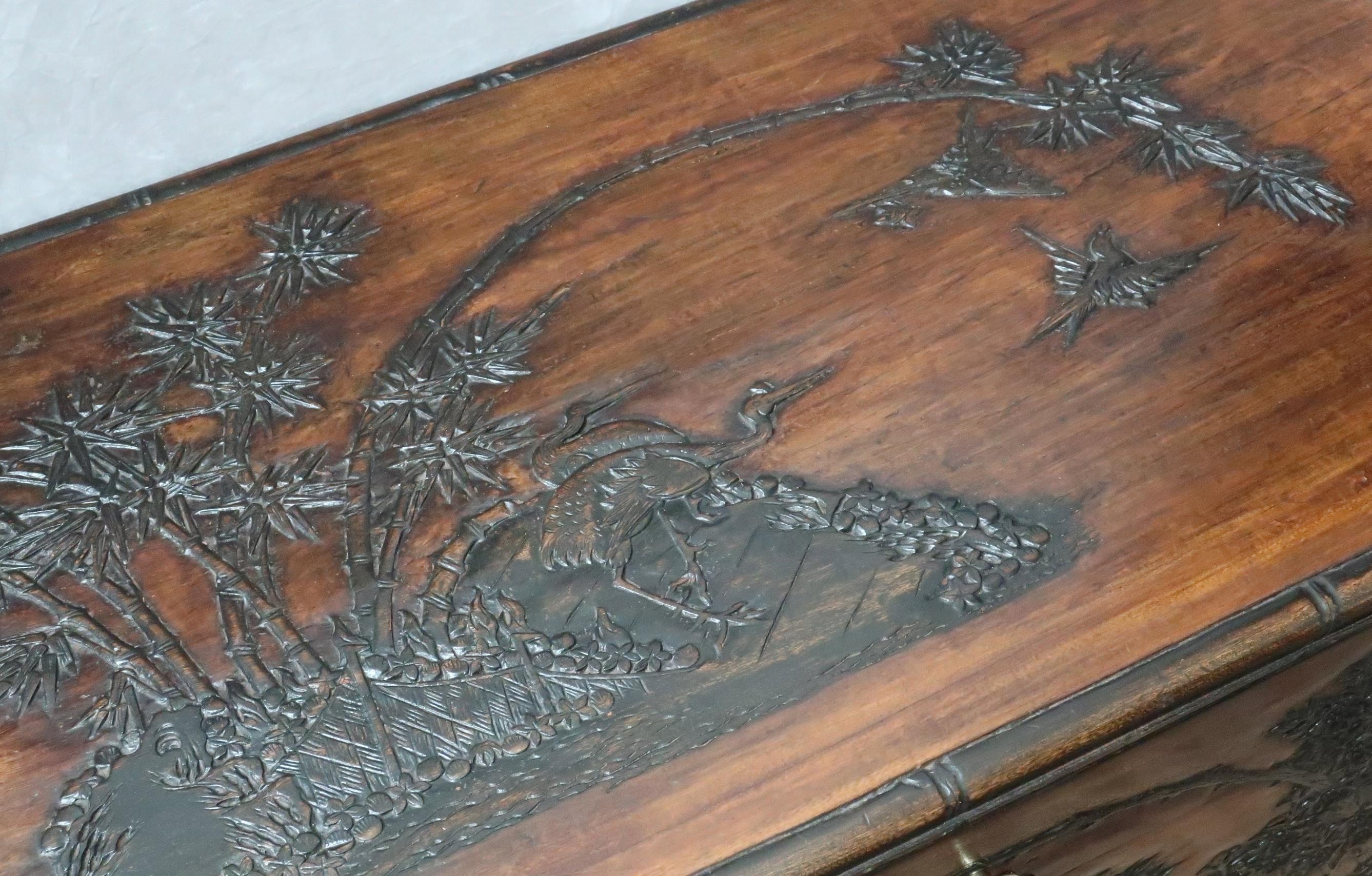 Oriental Early 20th Century Freestanding Carved Camphor Wood Chest In Good Condition In Macclesfield, GB