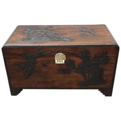 Oriental Early 20th Century Freestanding Carved Camphor Wood Chest
