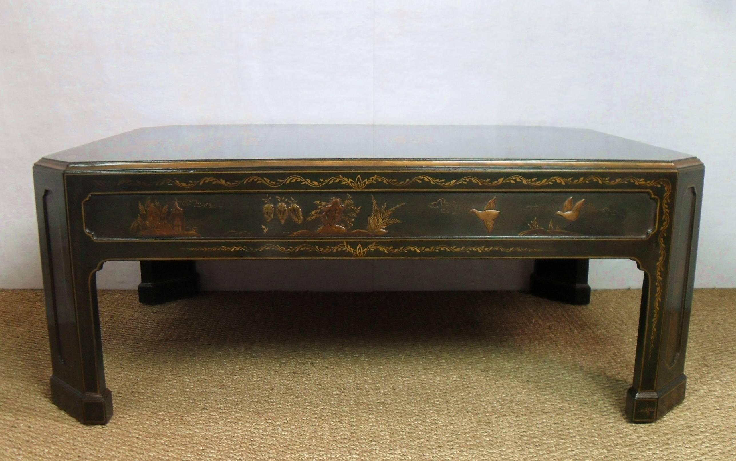 Asian Oriental Emerald Green and Gilt Chinoiserie Coffee Table