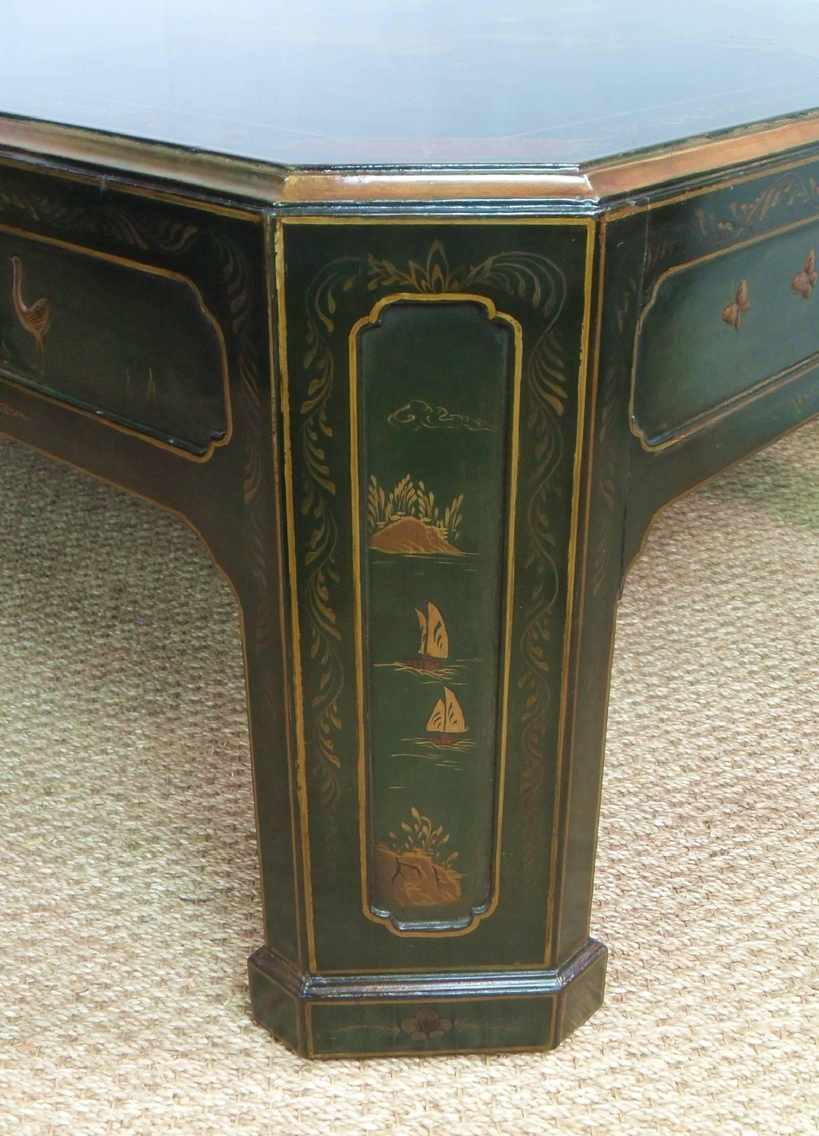 Paint Oriental Emerald Green and Gilt Chinoiserie Coffee Table