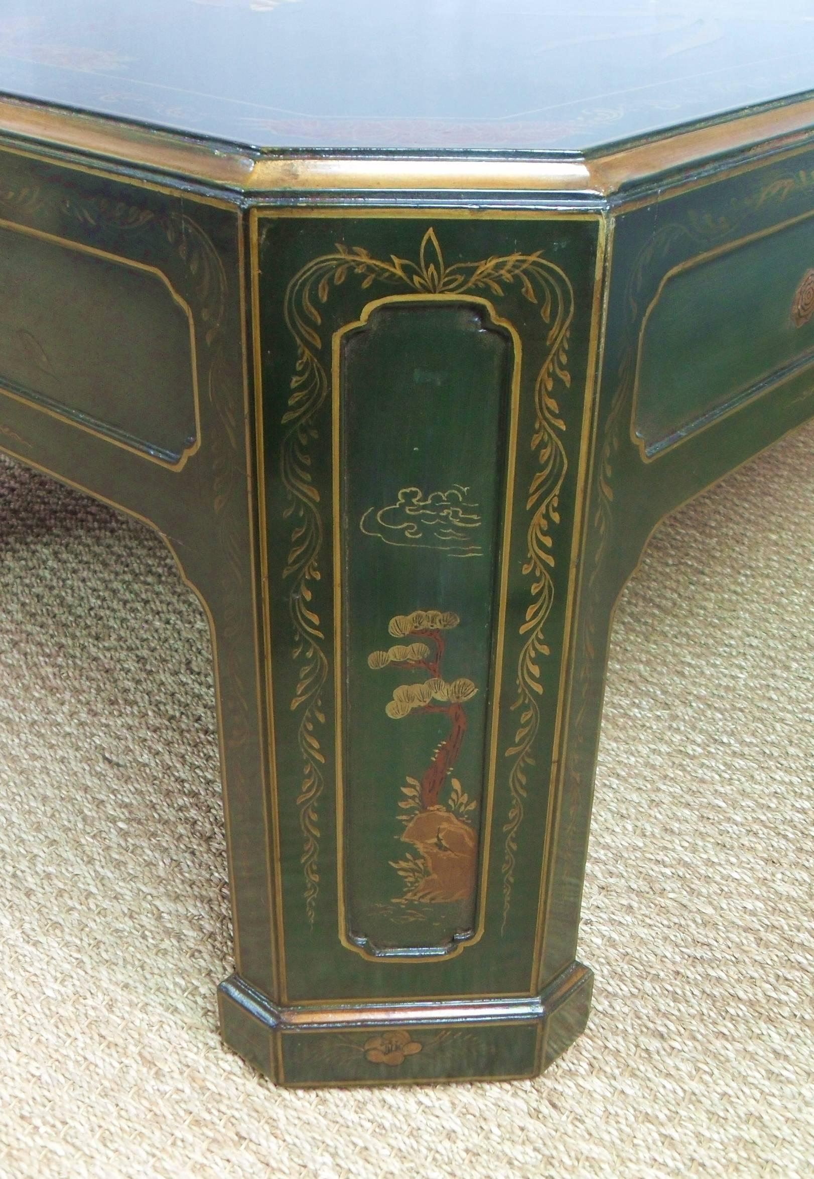 Oriental Emerald Green and Gilt Chinoiserie Coffee Table 2