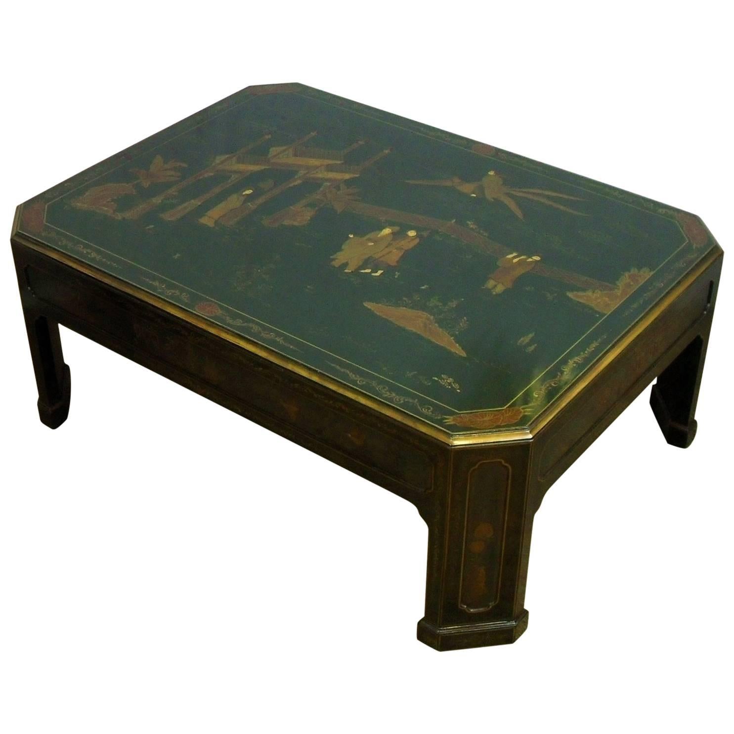Oriental Emerald Green and Gilt Chinoiserie Coffee Table