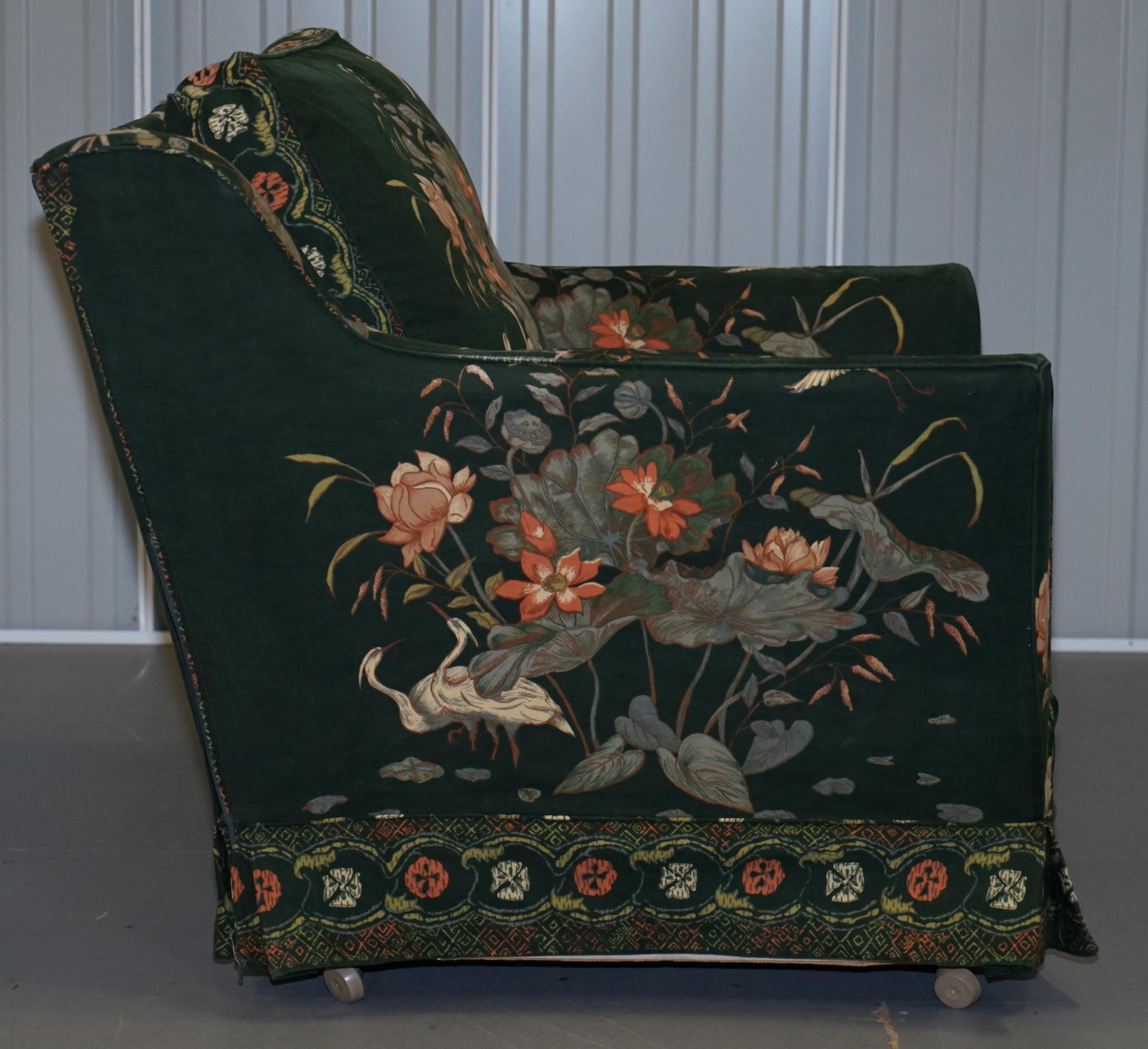 Oriental Floral and Bird Upholstery Vintage Country House Mansion Club Armchair 2
