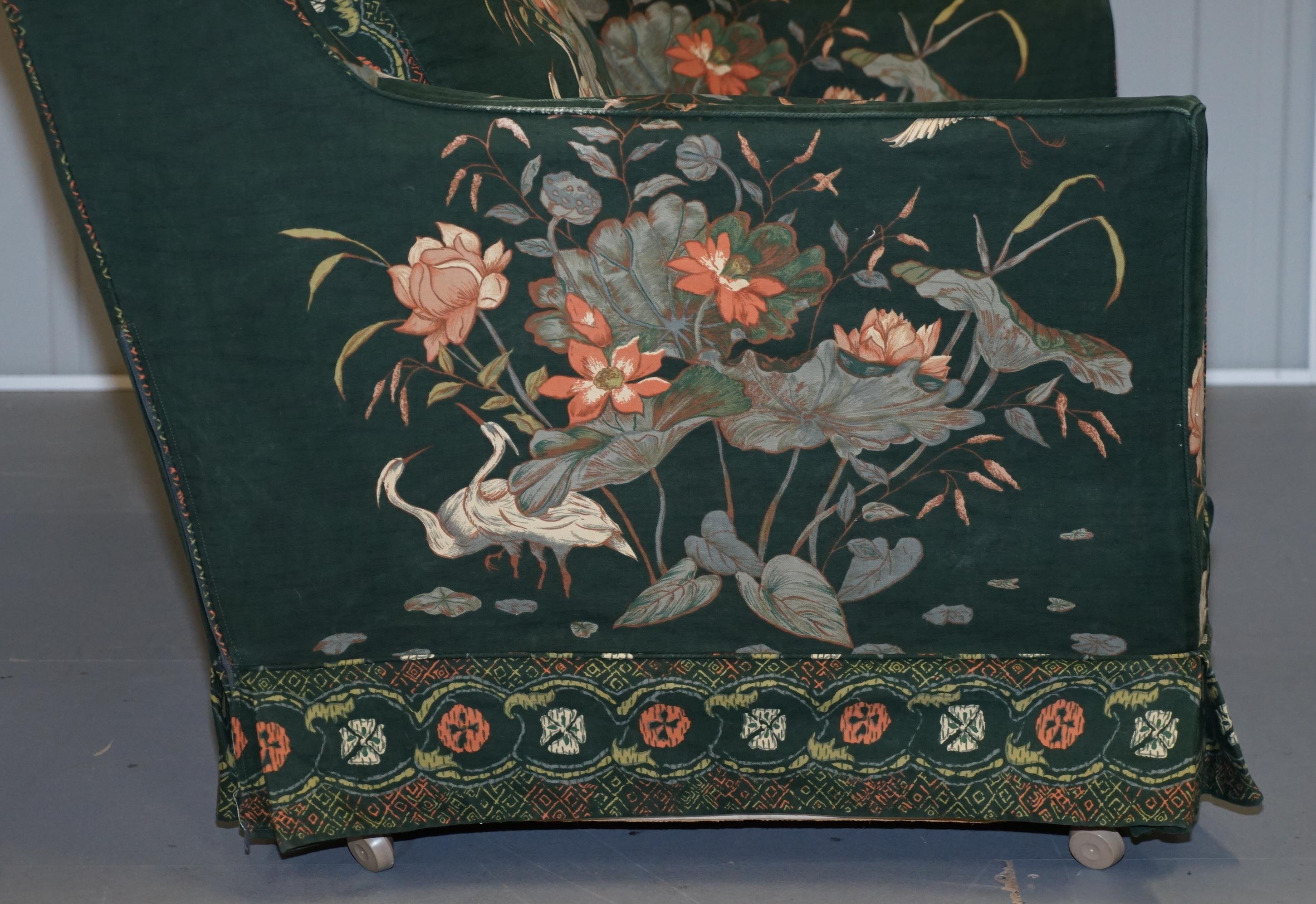 Oriental Floral and Bird Upholstery Vintage Country House Mansion Club Armchair 3