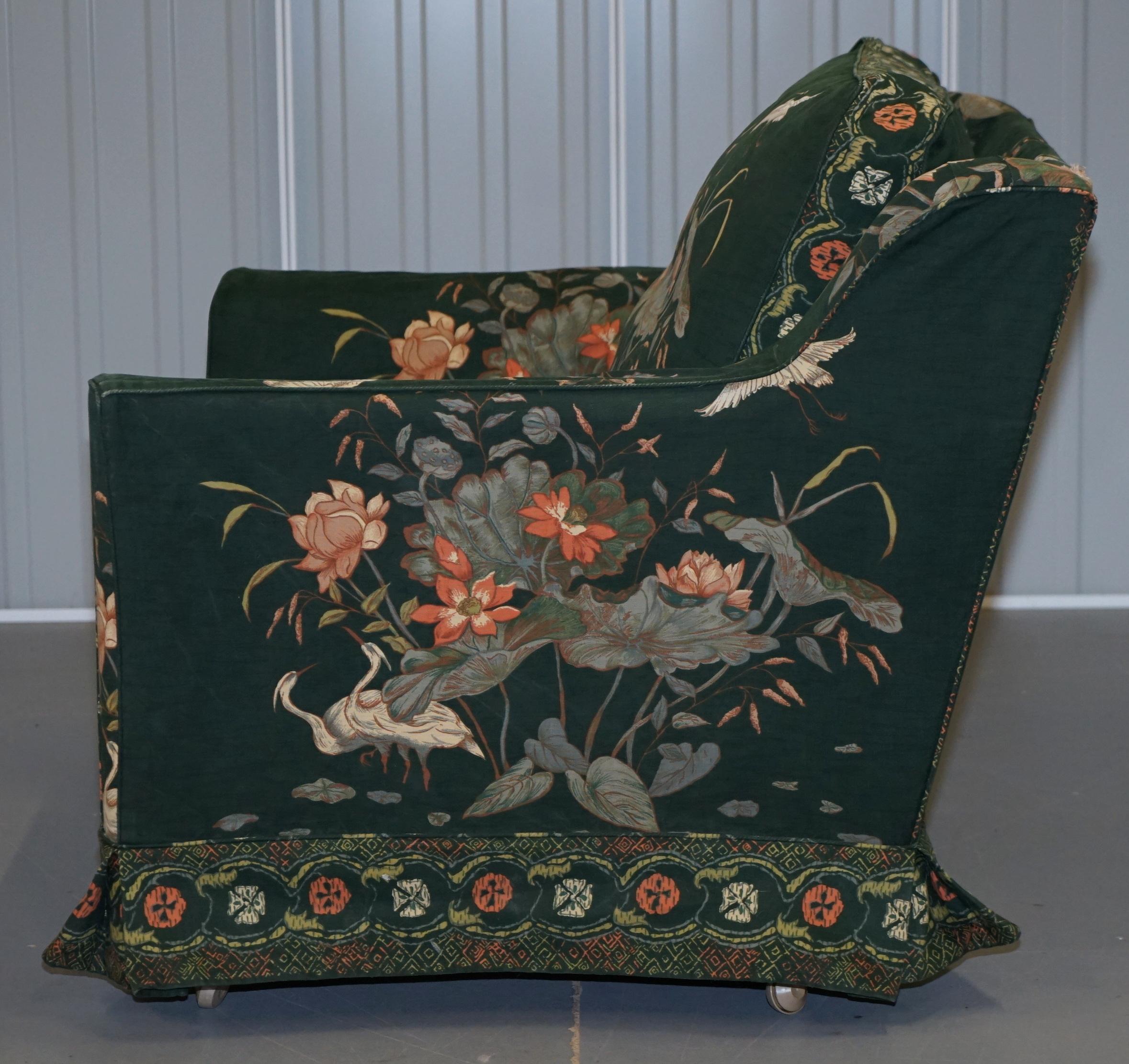 Oriental Floral and Bird Upholstery Vintage Country House Mansion Club Armchair 5