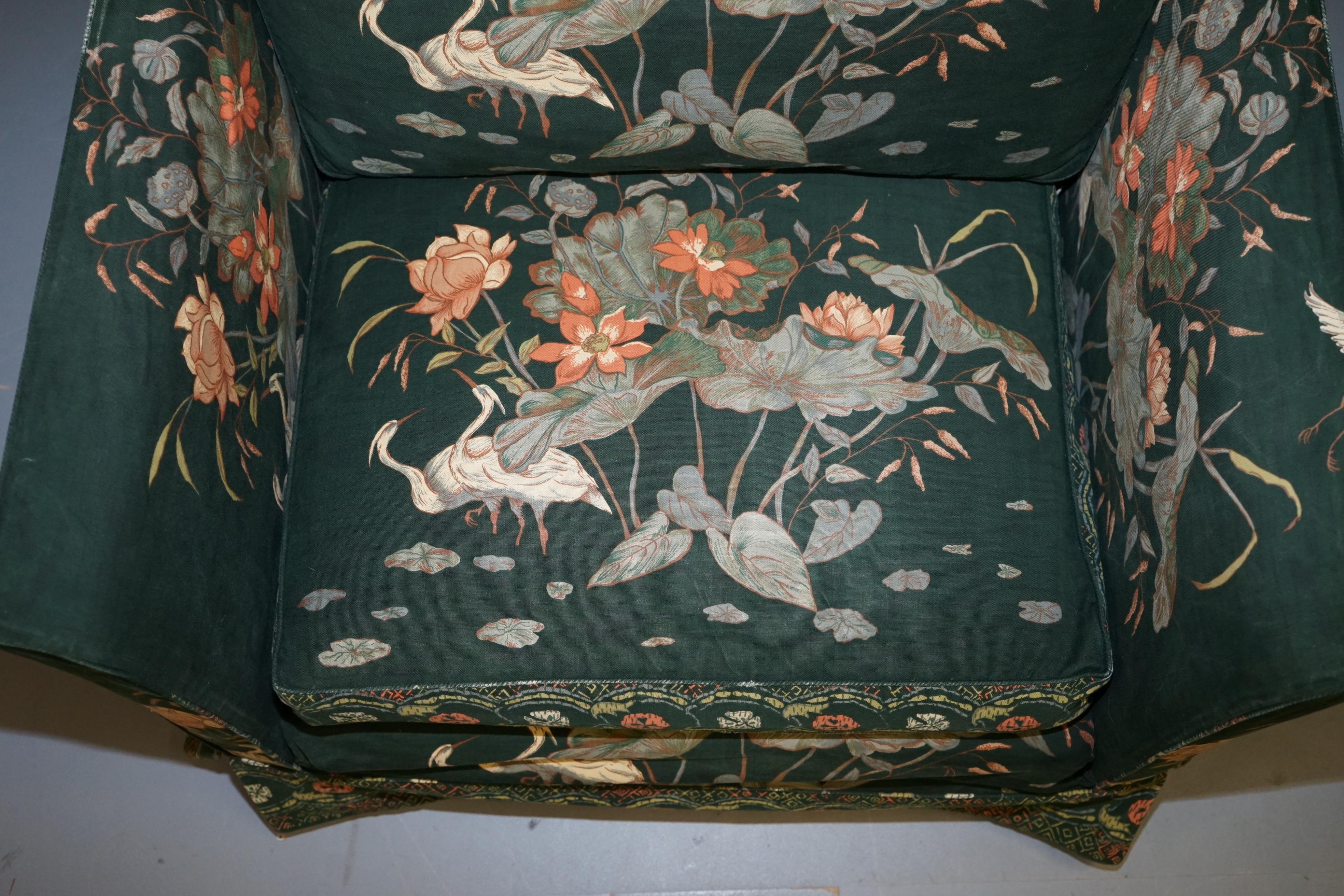 Modern Oriental Floral and Bird Upholstery Vintage Country House Mansion Club Armchair