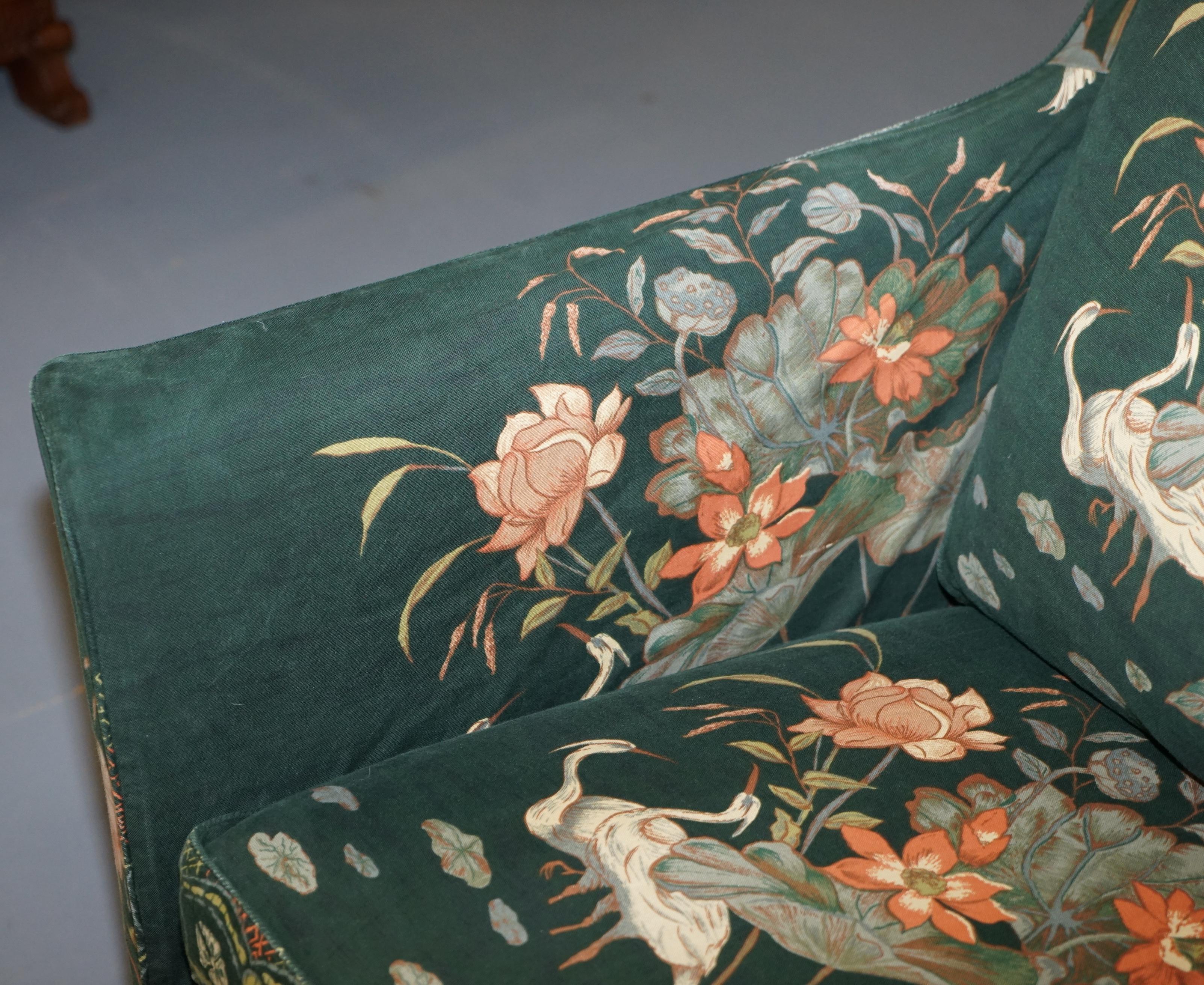 English Oriental Floral and Bird Upholstery Vintage Country House Mansion Club Armchair