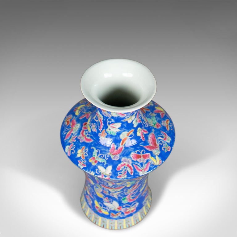 Oriental Flower Vase, Decorative, Ceramic, Butterflies, 20th Century