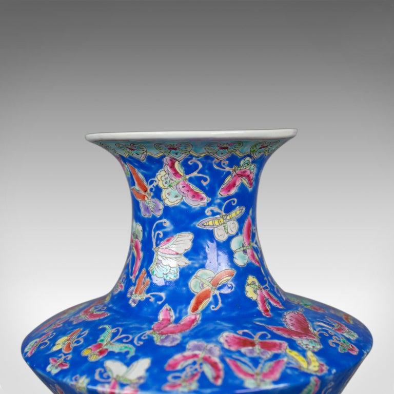 Oriental Flower Vase, Decorative, Ceramic, Butterflies, 20th Century