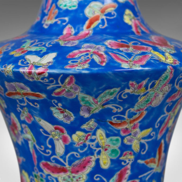 Oriental Flower Vase, Decorative, Ceramic, Butterflies, 20th Century