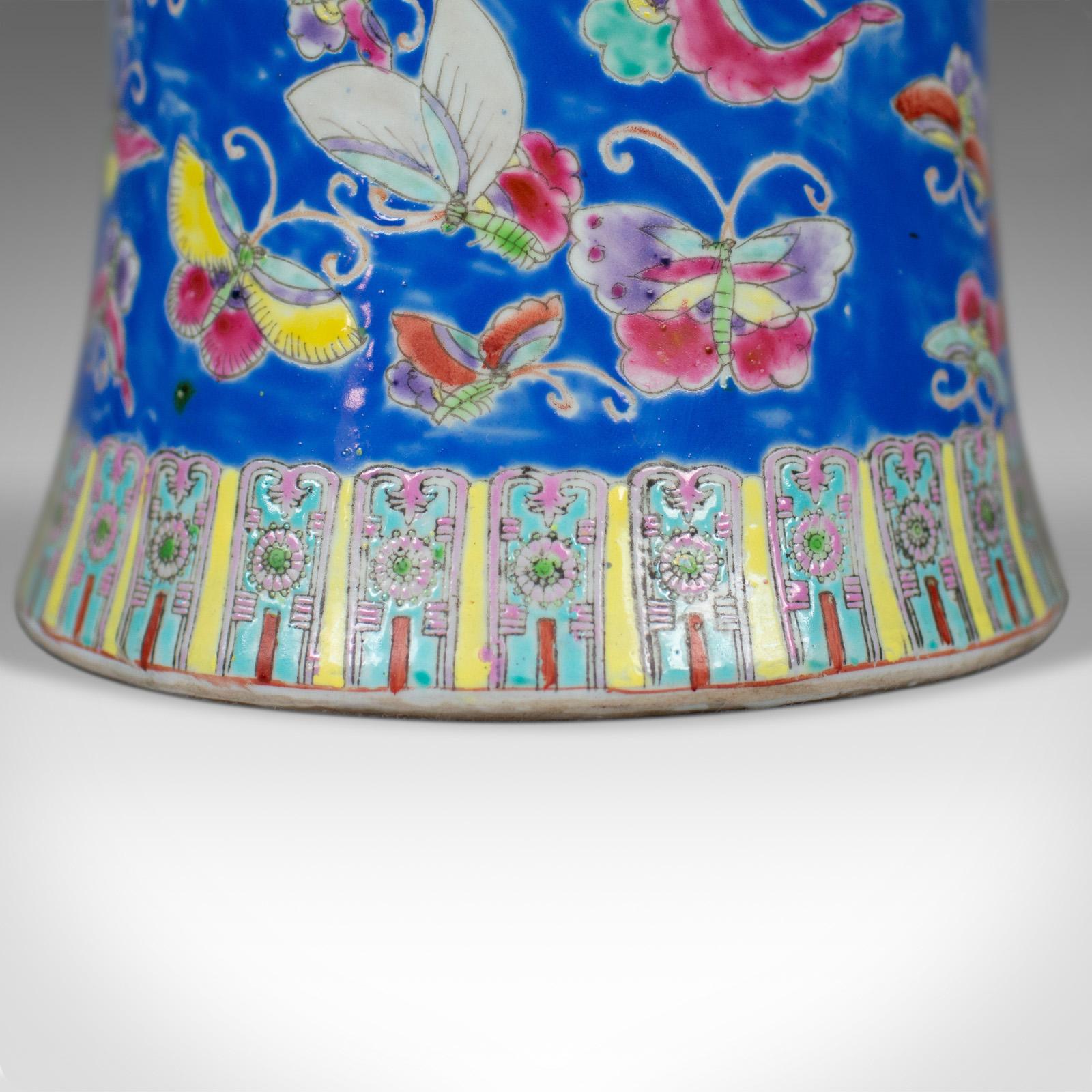 Oriental Flower Vase, Decorative, Ceramic, Butterflies, 20th Century For Sale 1