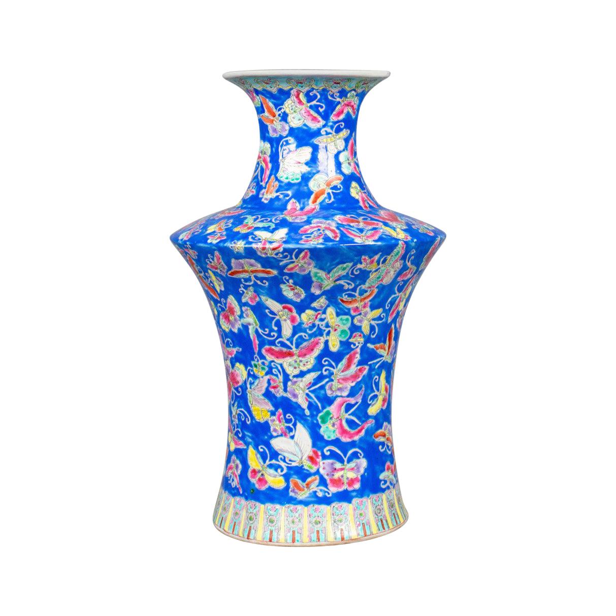 Oriental Flower Vase, Decorative, Ceramic, Butterflies, 20th Century