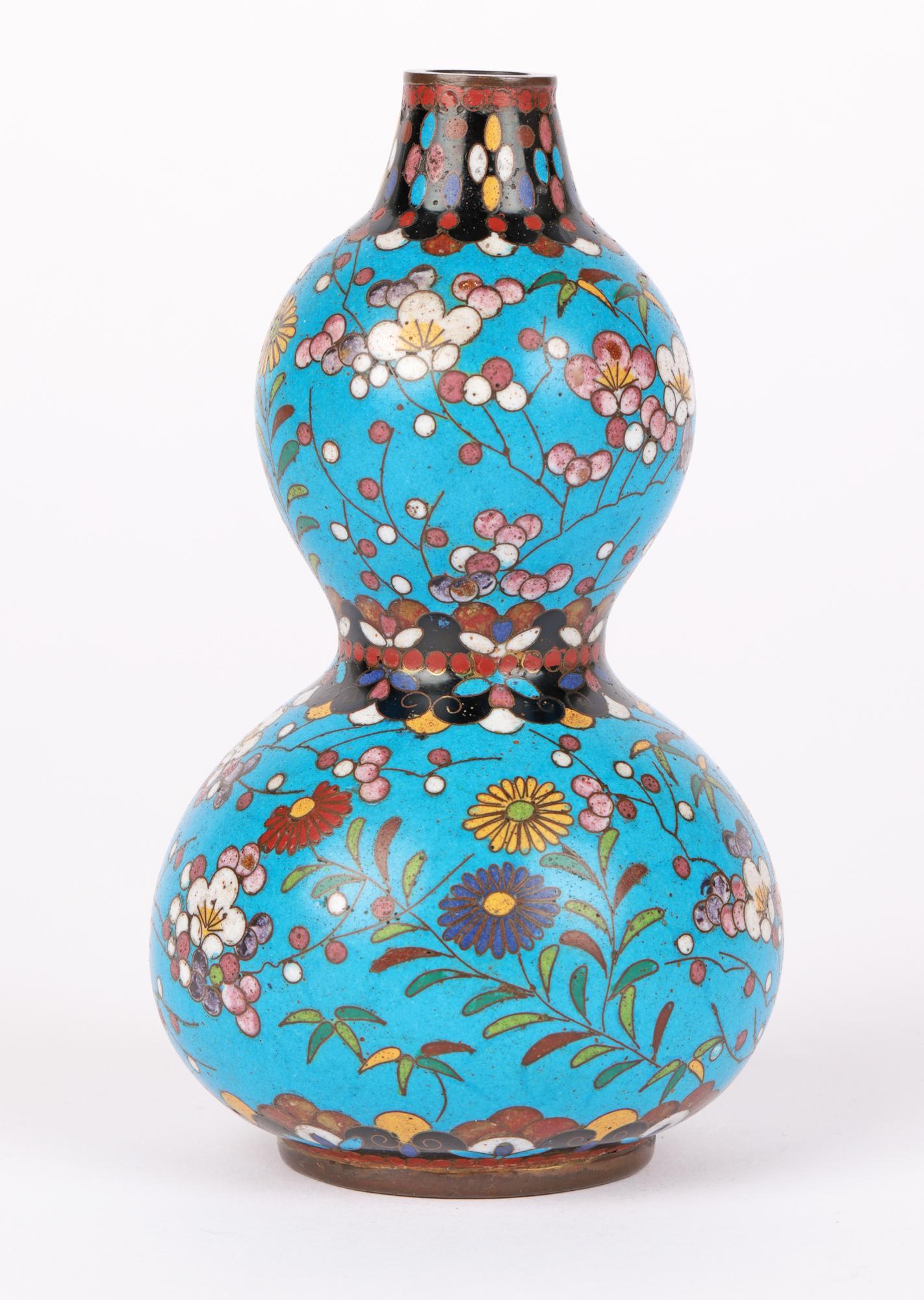 19th Century Oriental Flowering Hawthorn Cloisonne Double Gourd Vase For Sale
