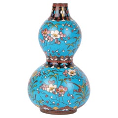 Oriental Flowering Hawthorn Cloisonne Double Gourd Vase