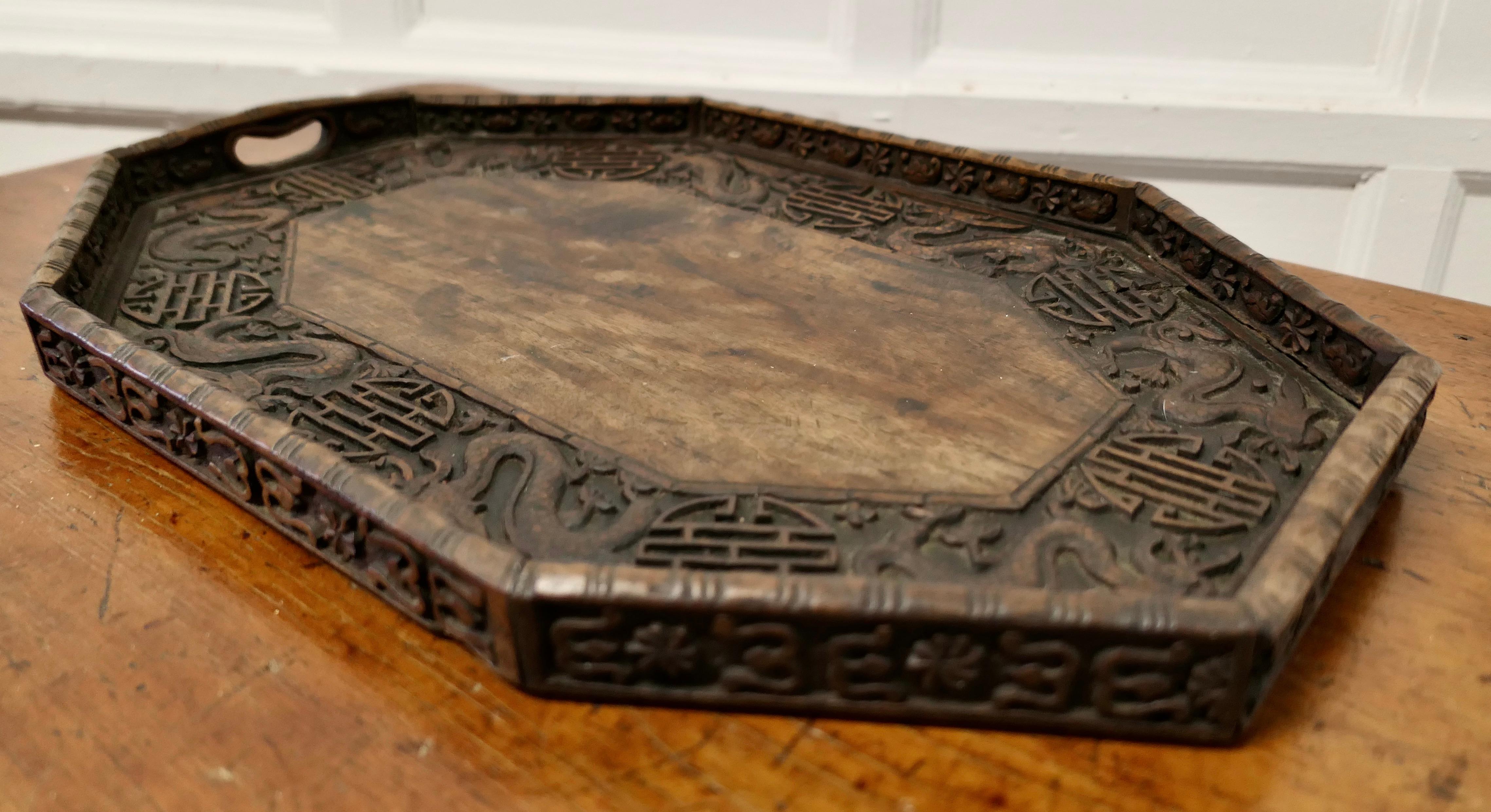 Oriental Folk Art Carved Dragon Tray This Is a Lovely Piece of Hand Carving In Good Condition For Sale In Chillerton, Isle of Wight