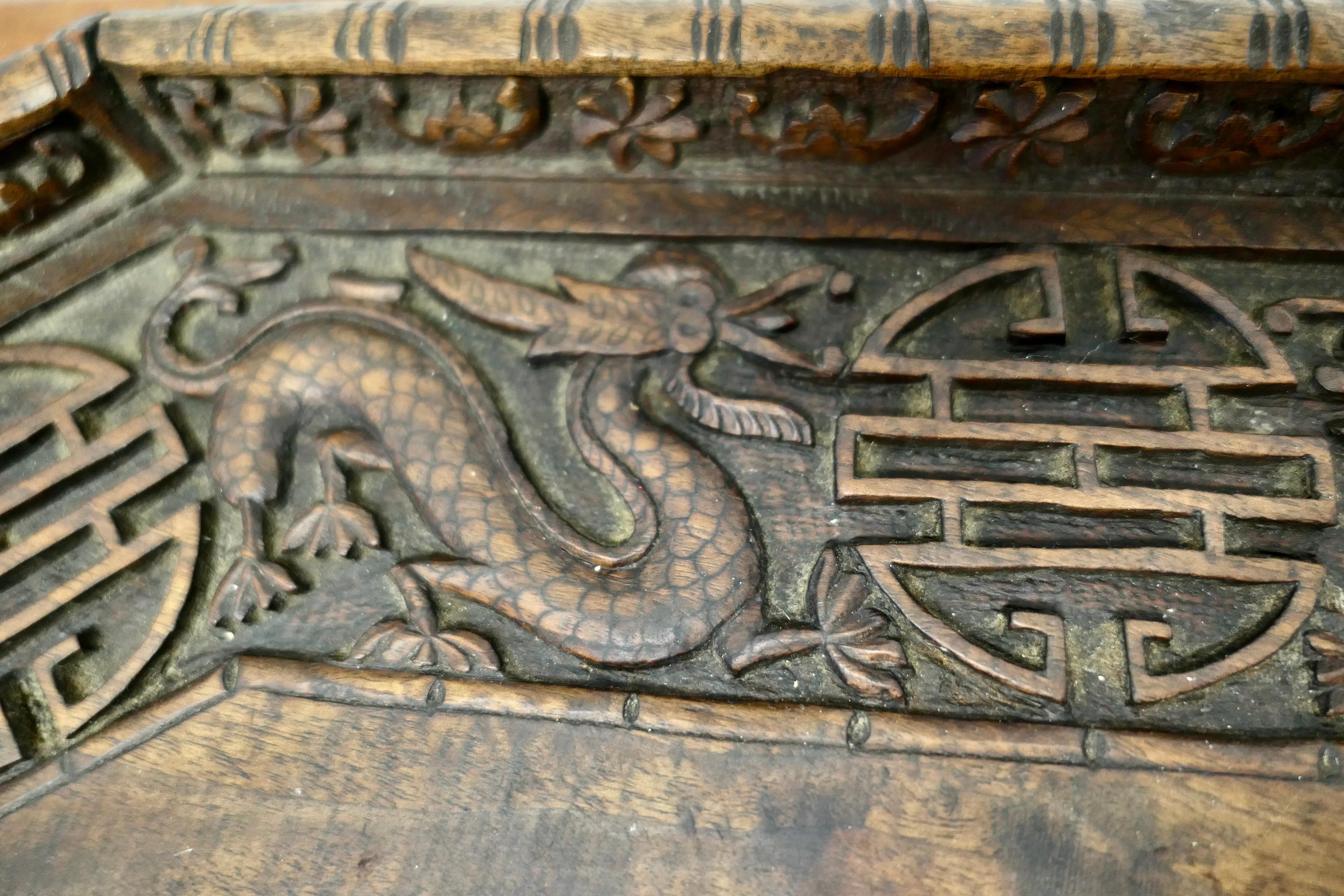 Early 20th Century Oriental Folk Art Carved Dragon Tray This Is a Lovely Piece of Hand Carving For Sale