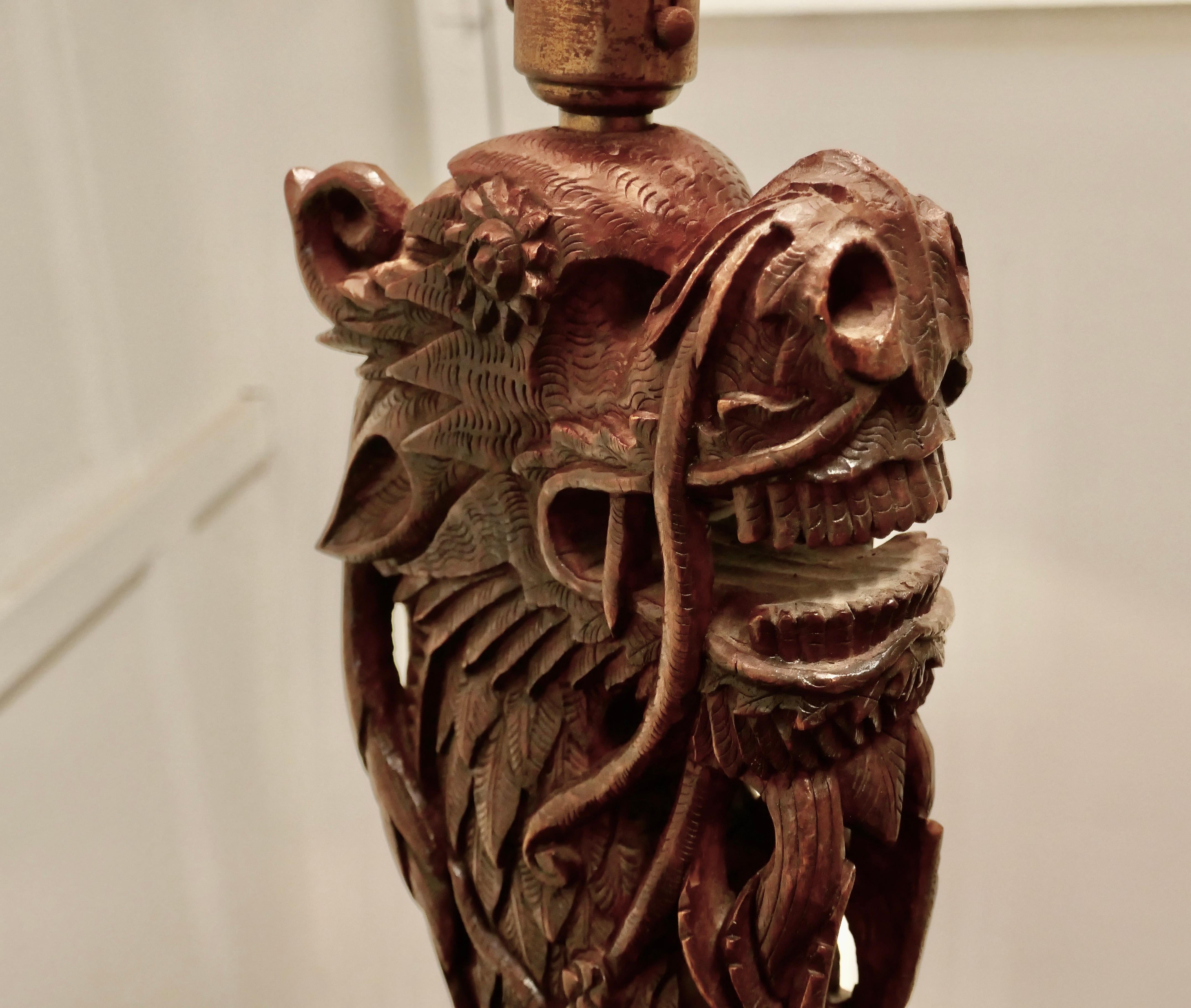 Oriental Folk Art Carved Teak Dragon Lamp In Good Condition For Sale In Chillerton, Isle of Wight