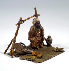 Oriental Food Vendor On Carpet, Viennese Bronze Sculpture by Bergmann, Ca 1900