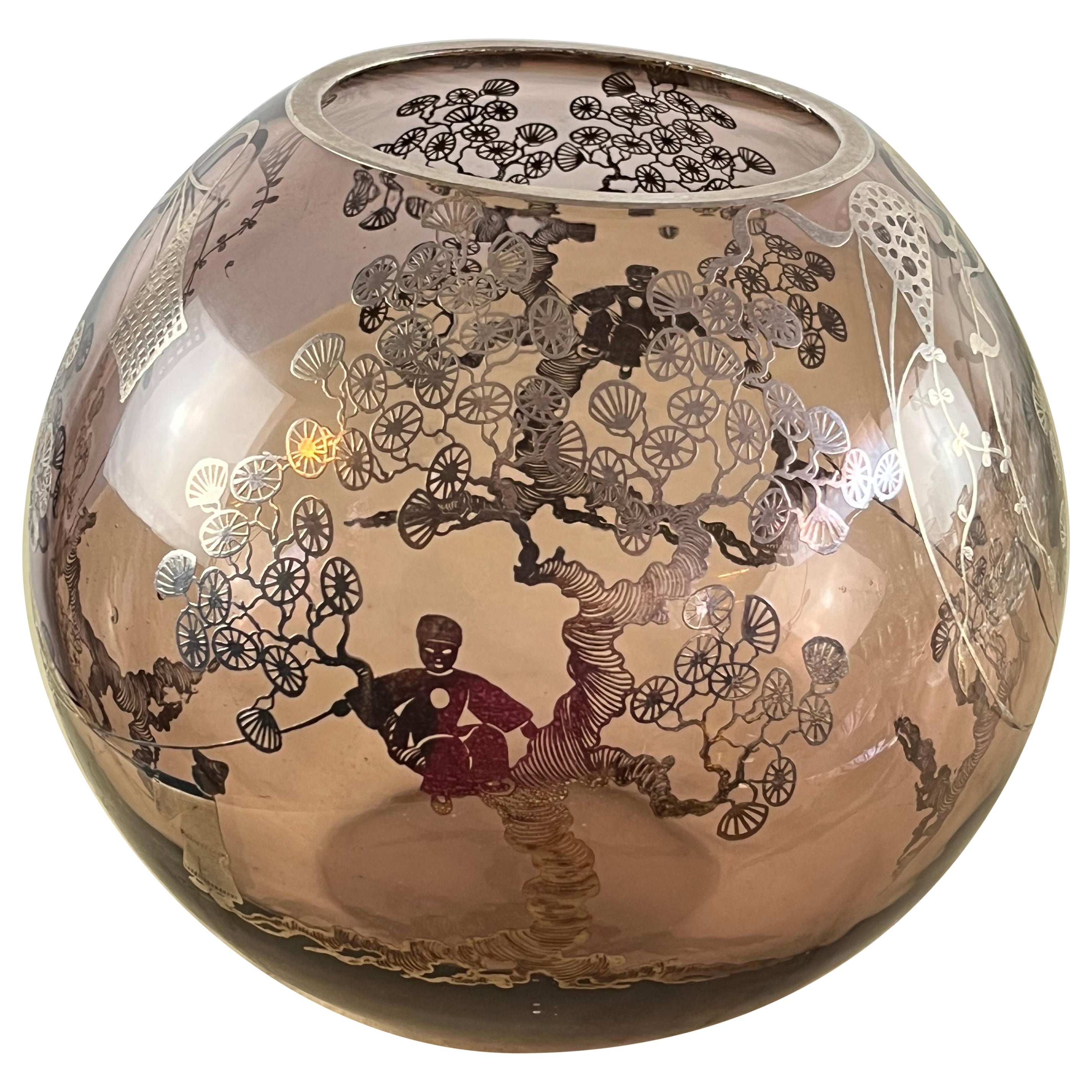 Vaso orientale a ciotola in vetro  1950s