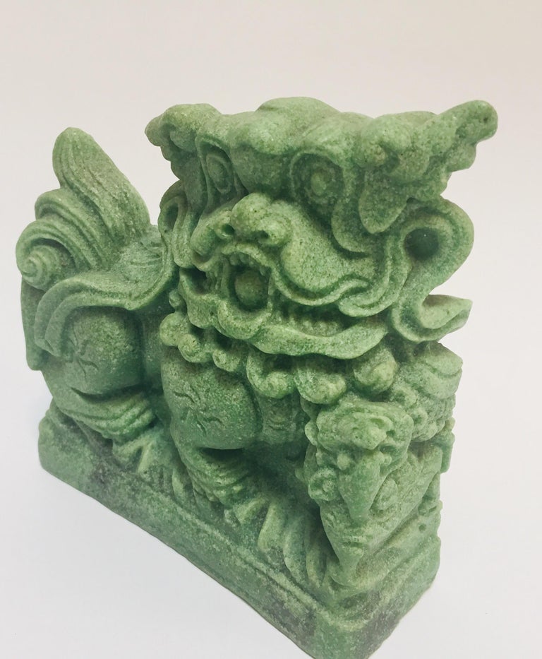 Oriental Green Cast Soapstone Foo Dog For Sale at 1stdibs