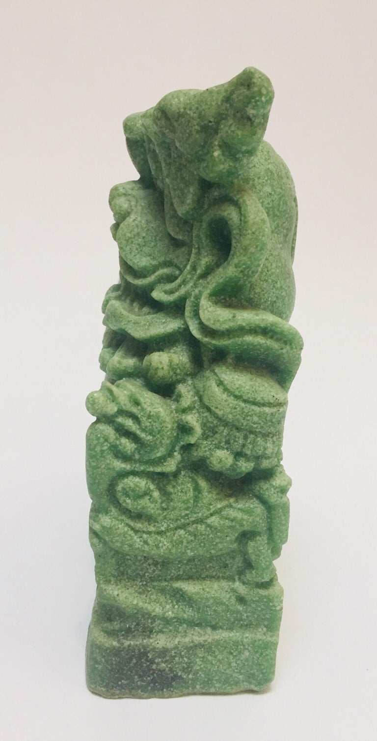 Oriental Green Cast Soapstone Foo Dog For Sale at 1stdibs