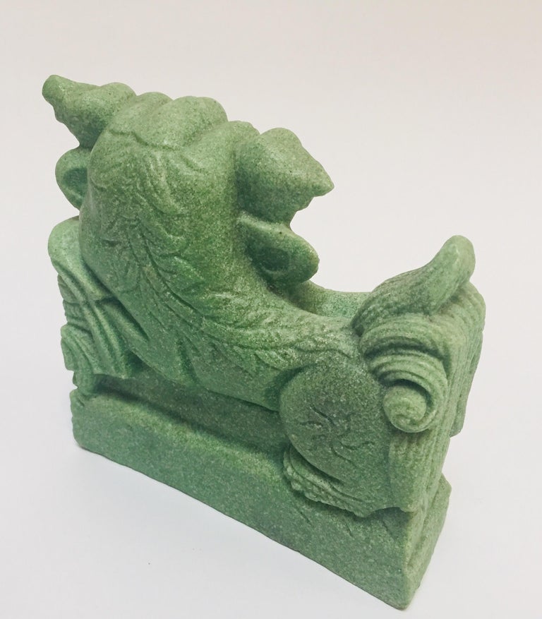 Oriental Green Cast Soapstone Foo Dog For Sale at 1stdibs