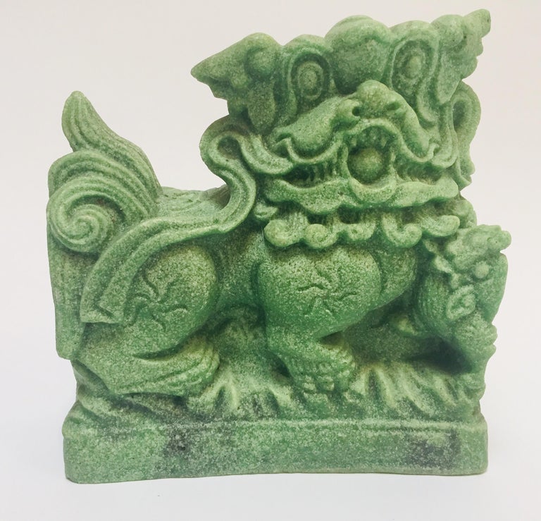 Oriental Green Cast Soapstone Foo Dog For Sale at 1stdibs
