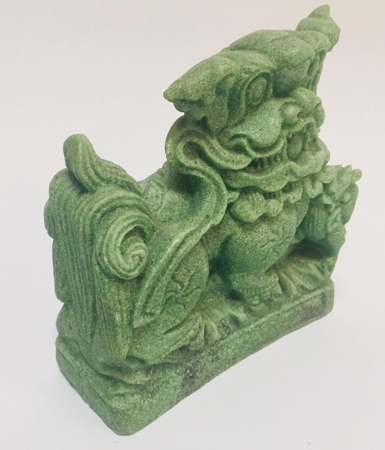 Oriental Green Cast Soapstone Foo Dog For Sale at 1stdibs