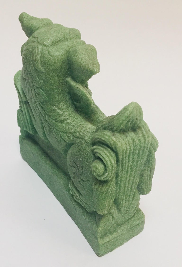 Oriental Green Cast Soapstone Foo Dog For Sale at 1stdibs