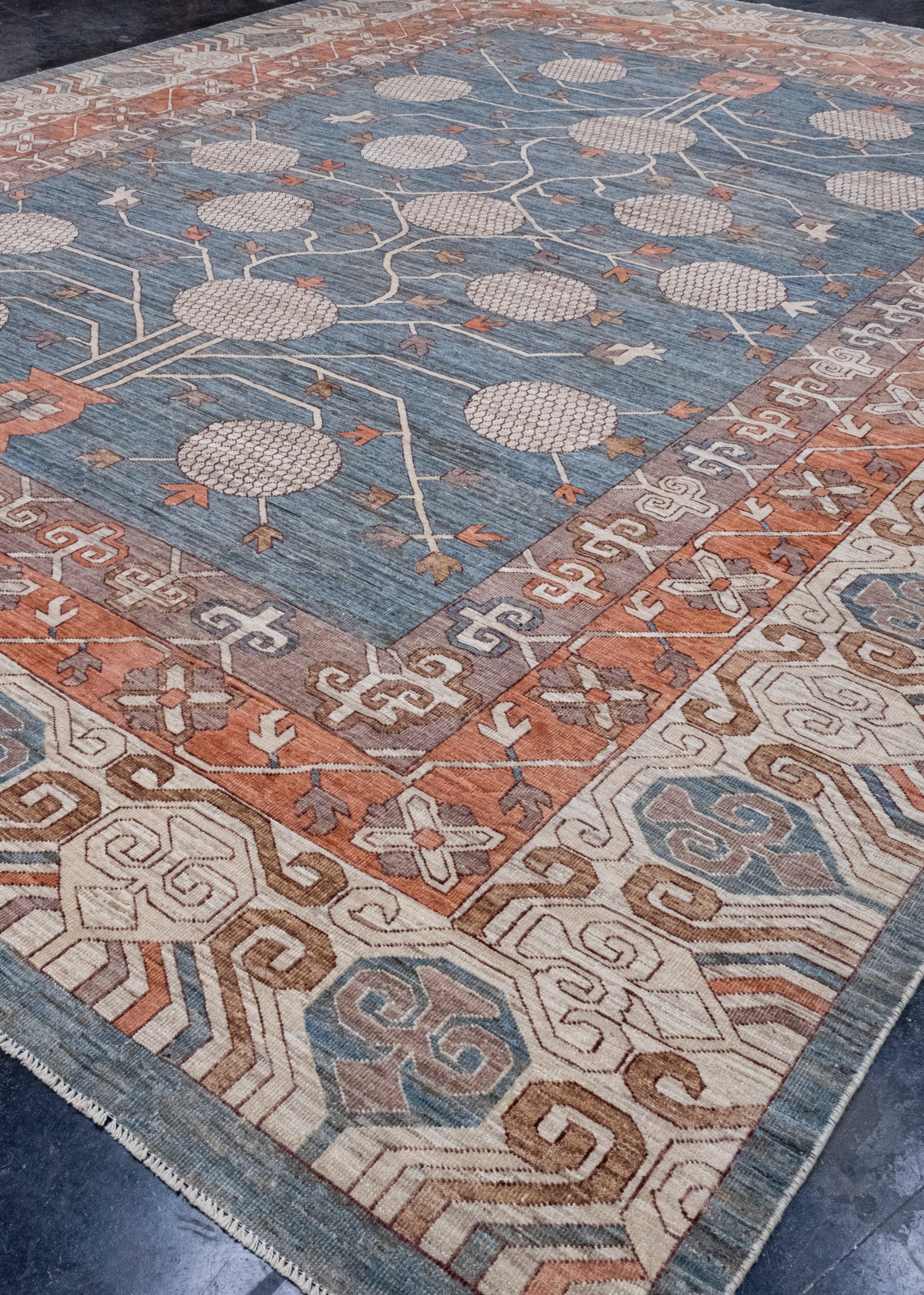 Turkish Oriental Hand Knotted Oushak Rug 13'2