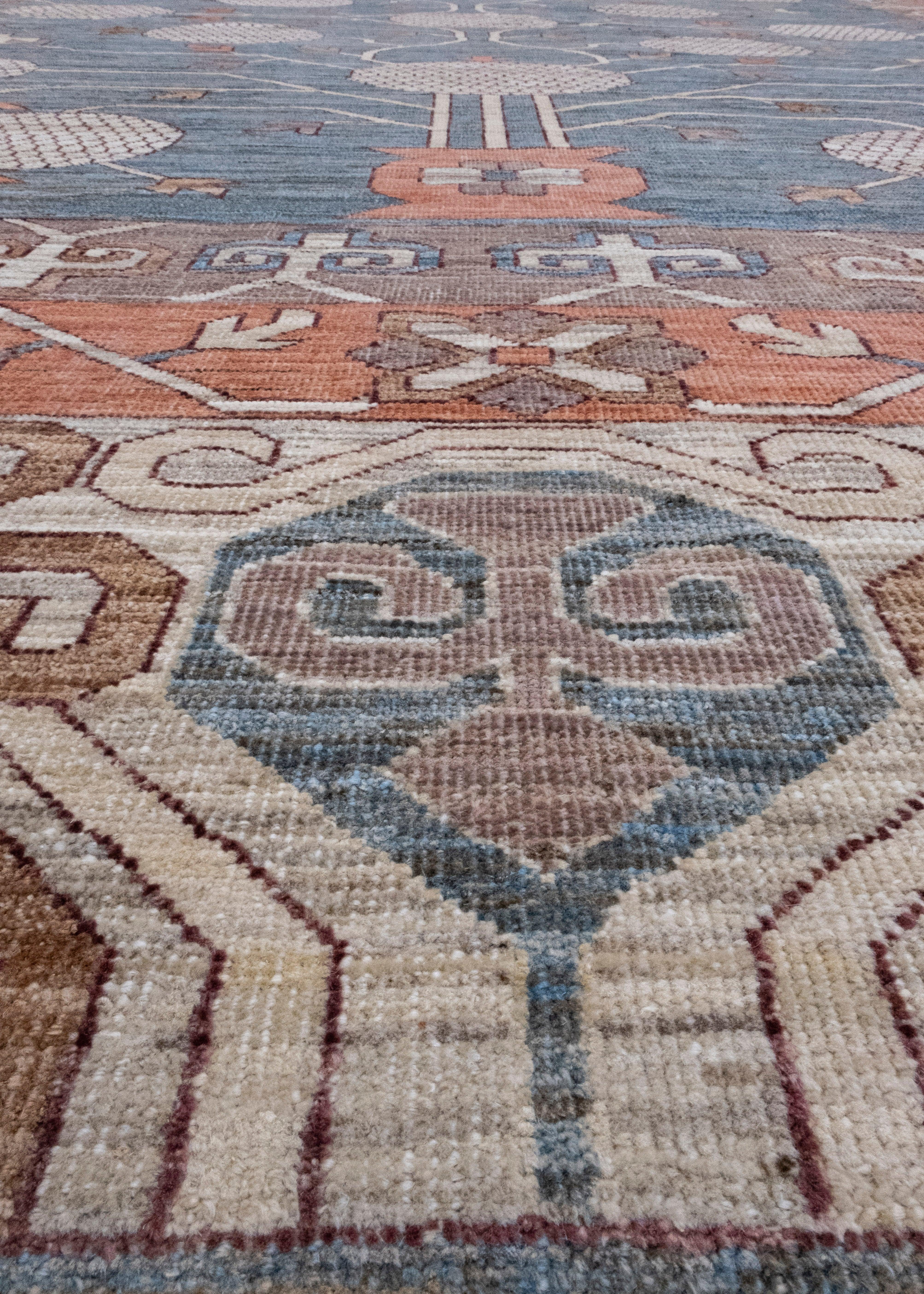 Contemporary Oriental Hand Knotted Oushak Rug 13'2