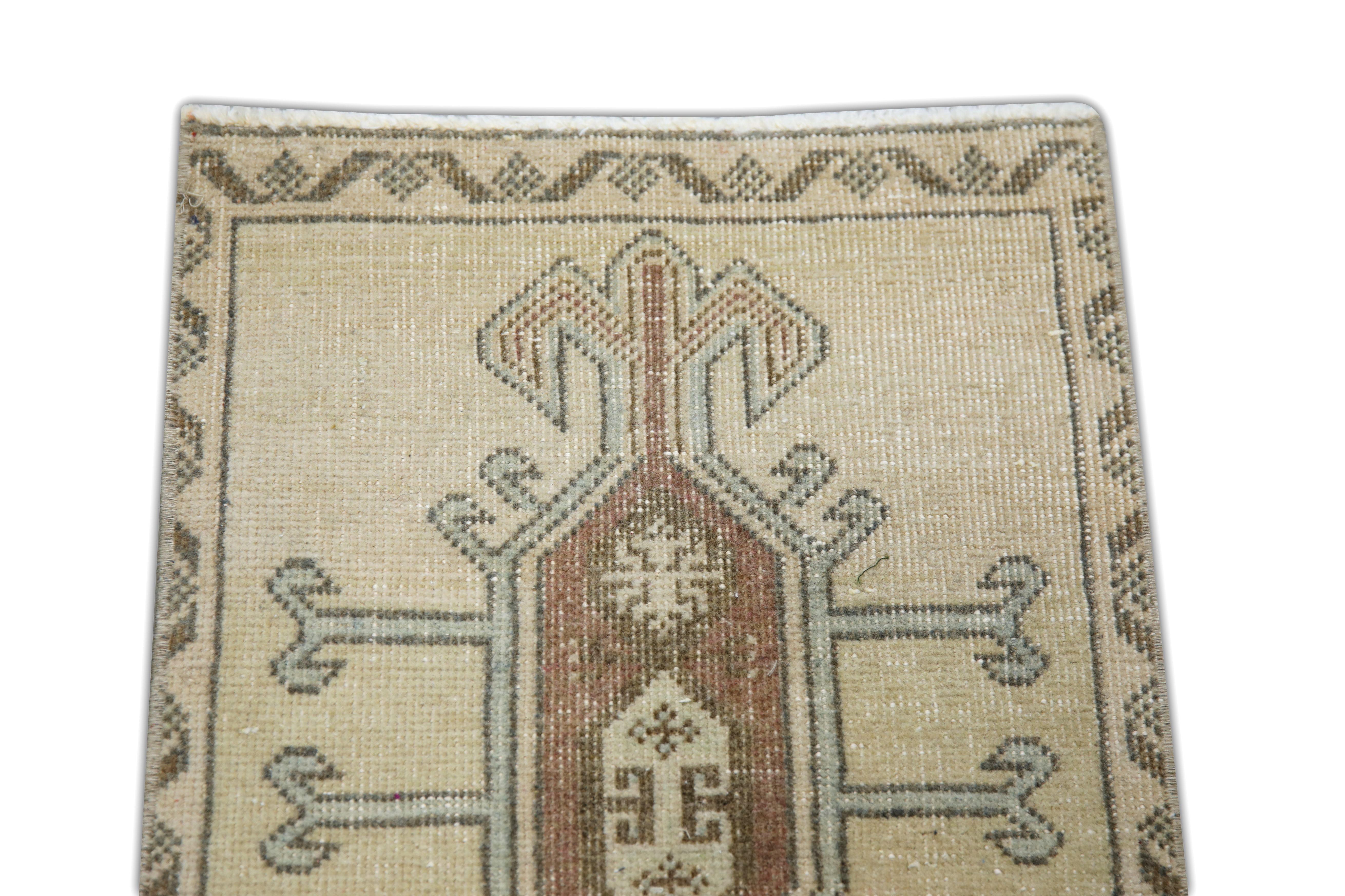 Hand-Knotted Oriental Hand Knotted Turkish Mini Rug 1'4