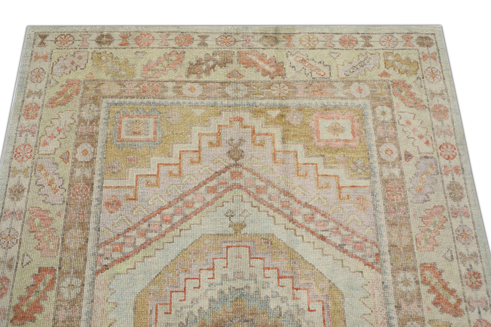 Vegetable Dyed Oriental Hand Knotted Turkish Oushak Rug 5'2