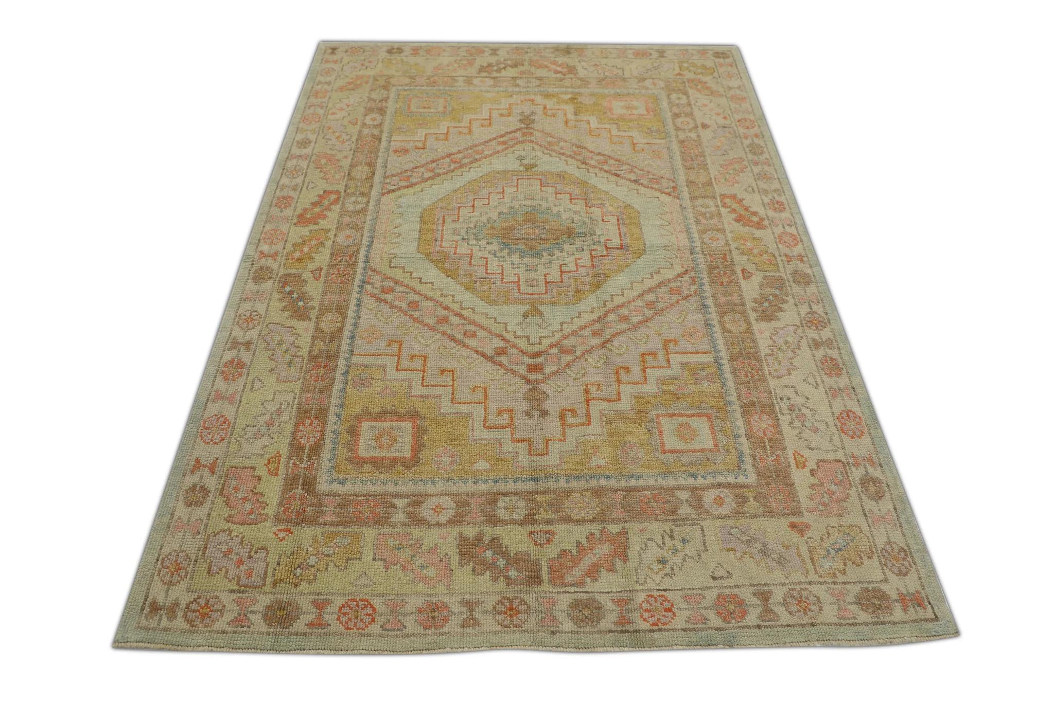 Contemporary Oriental Hand Knotted Turkish Oushak Rug 5'2