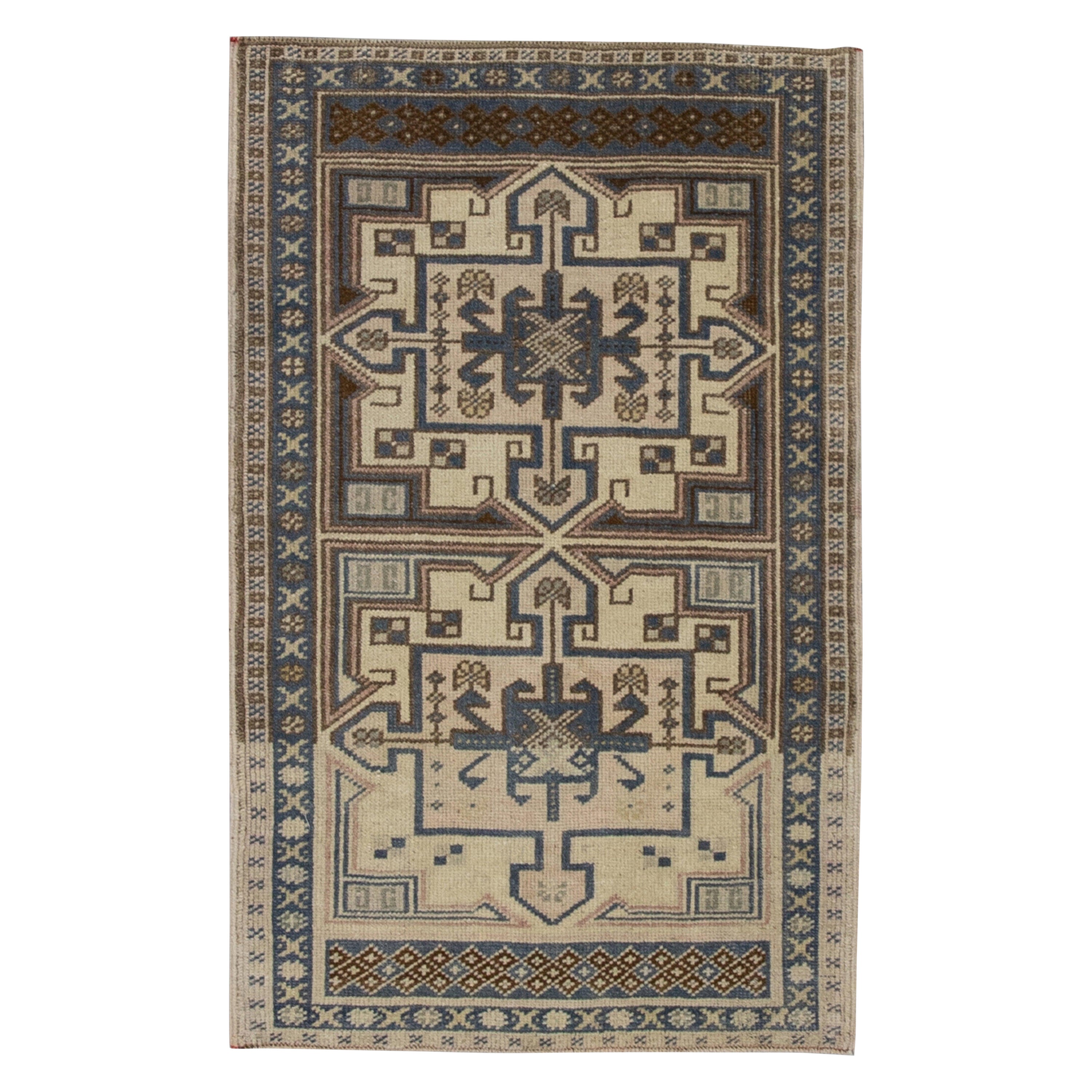 Mini tapis turc vintage noué à la main 1'10" x 2'11" n°9029