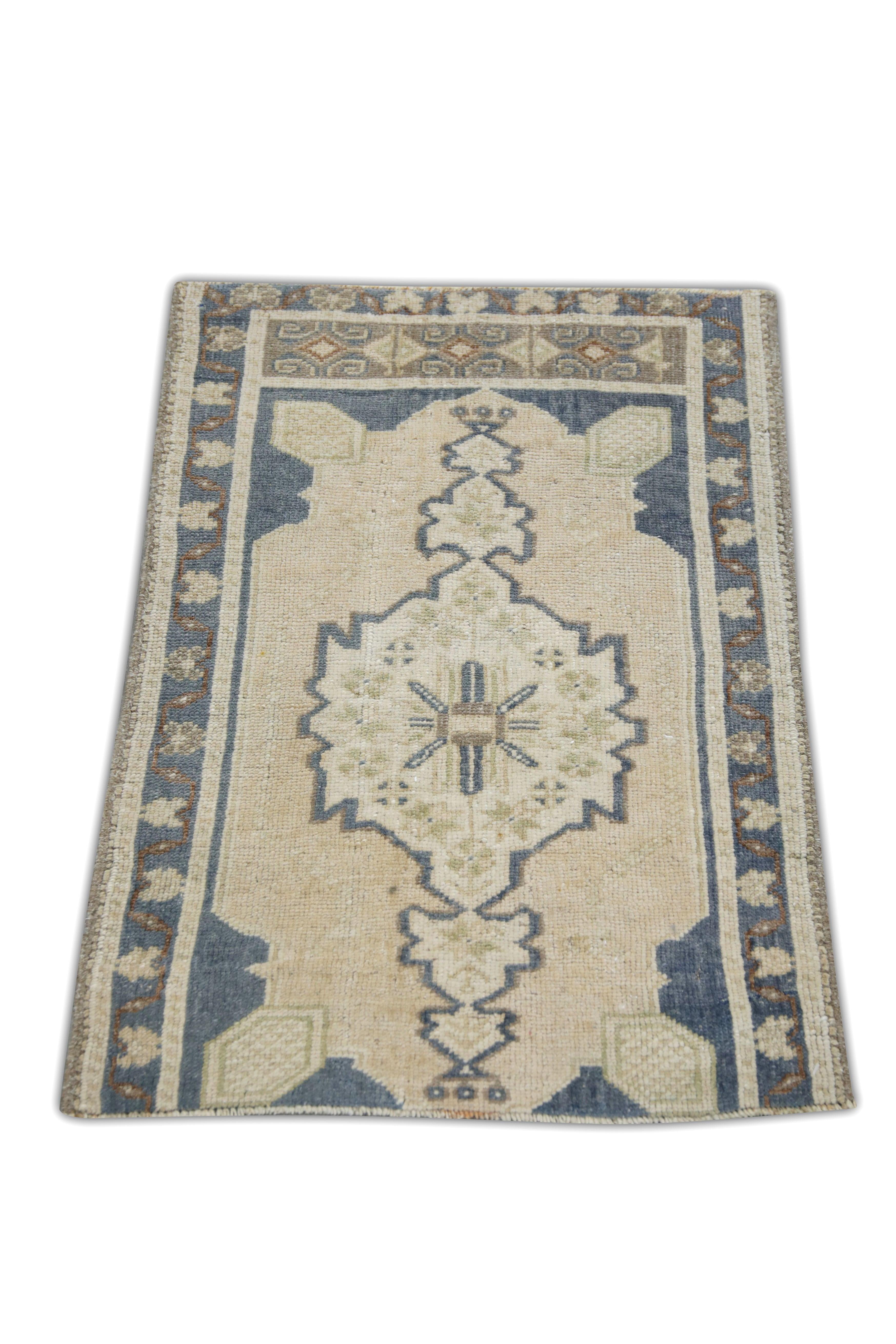 Oriental Hand Knotted Vintage Turkish Mini Rug 1'10