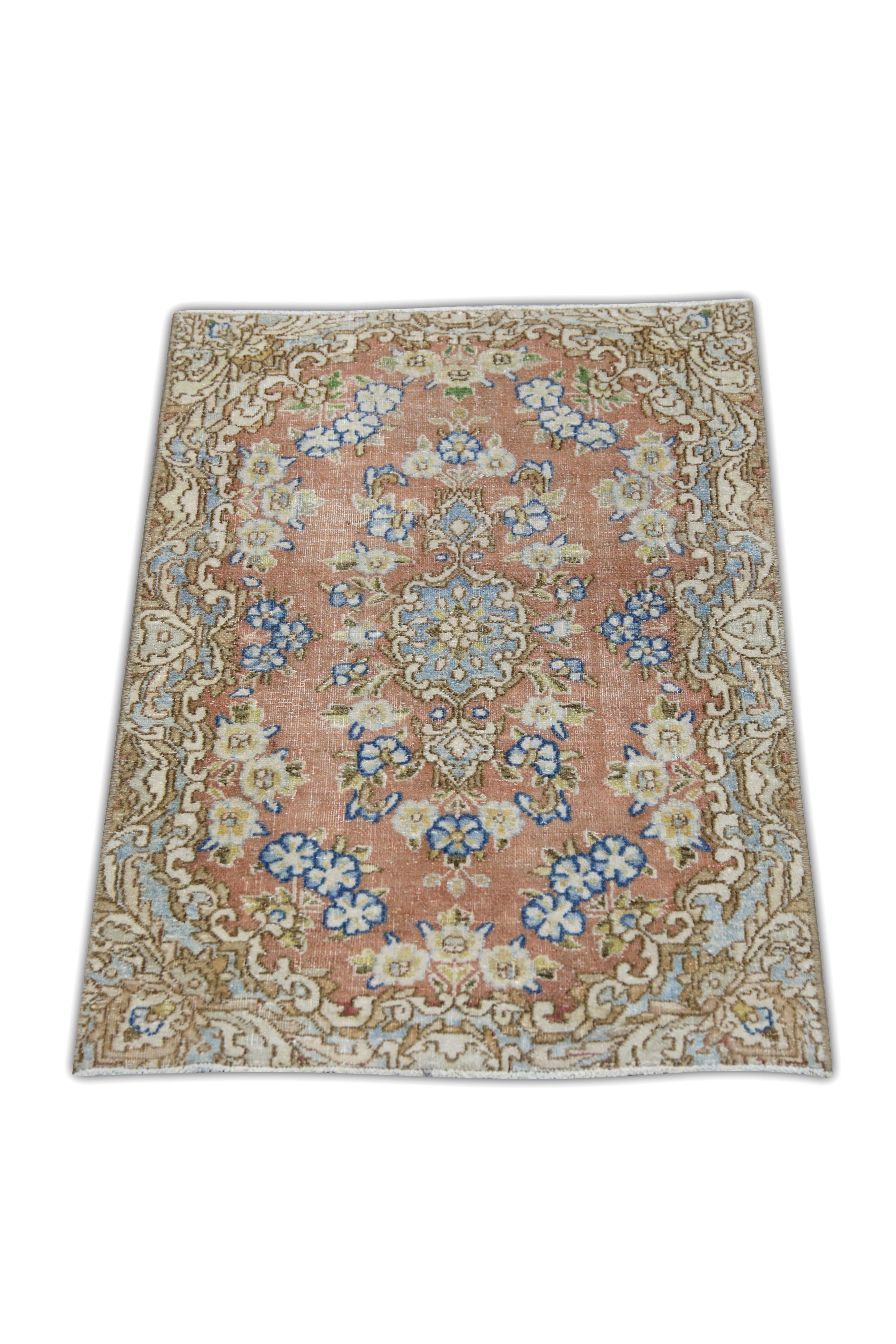 Oriental Hand Knotted Vintage Turkish Mini Rug 1'10