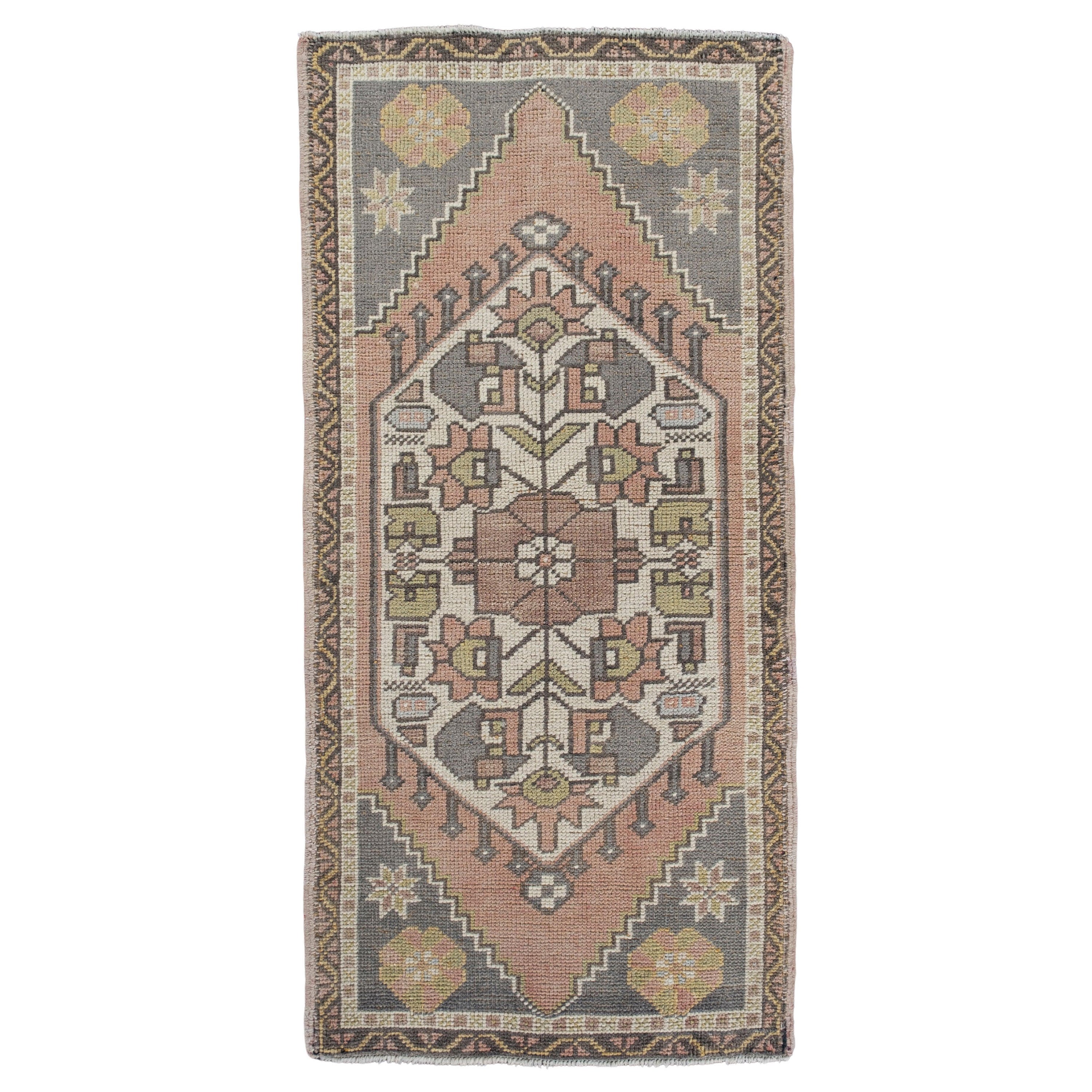 Mini Alfombra Turca Vintage Oriental Anudada a Mano 1'10" x 3'10" #11997