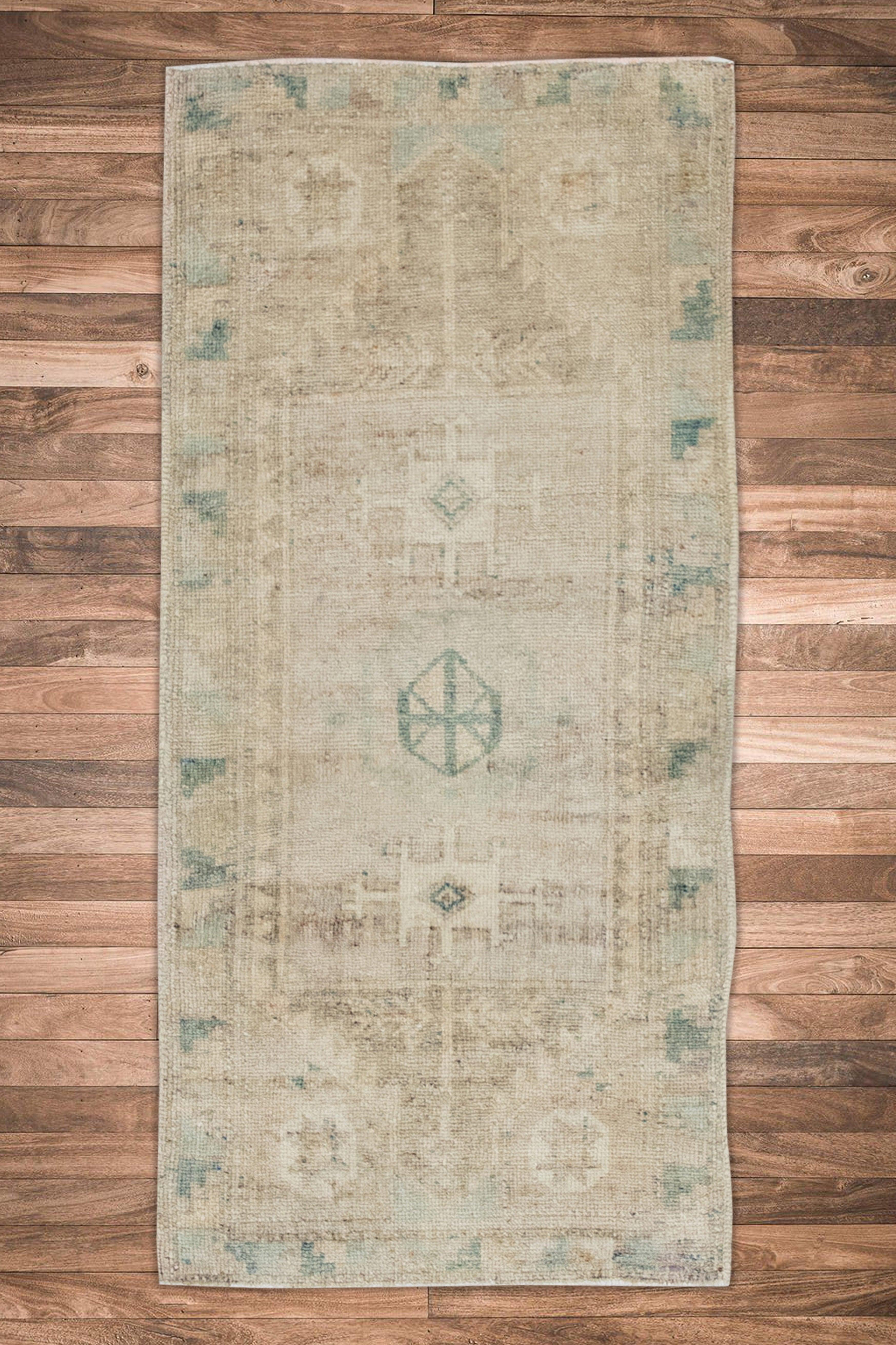 Oriental Hand Knotted Vintage Turkish Mini Rug 1'10