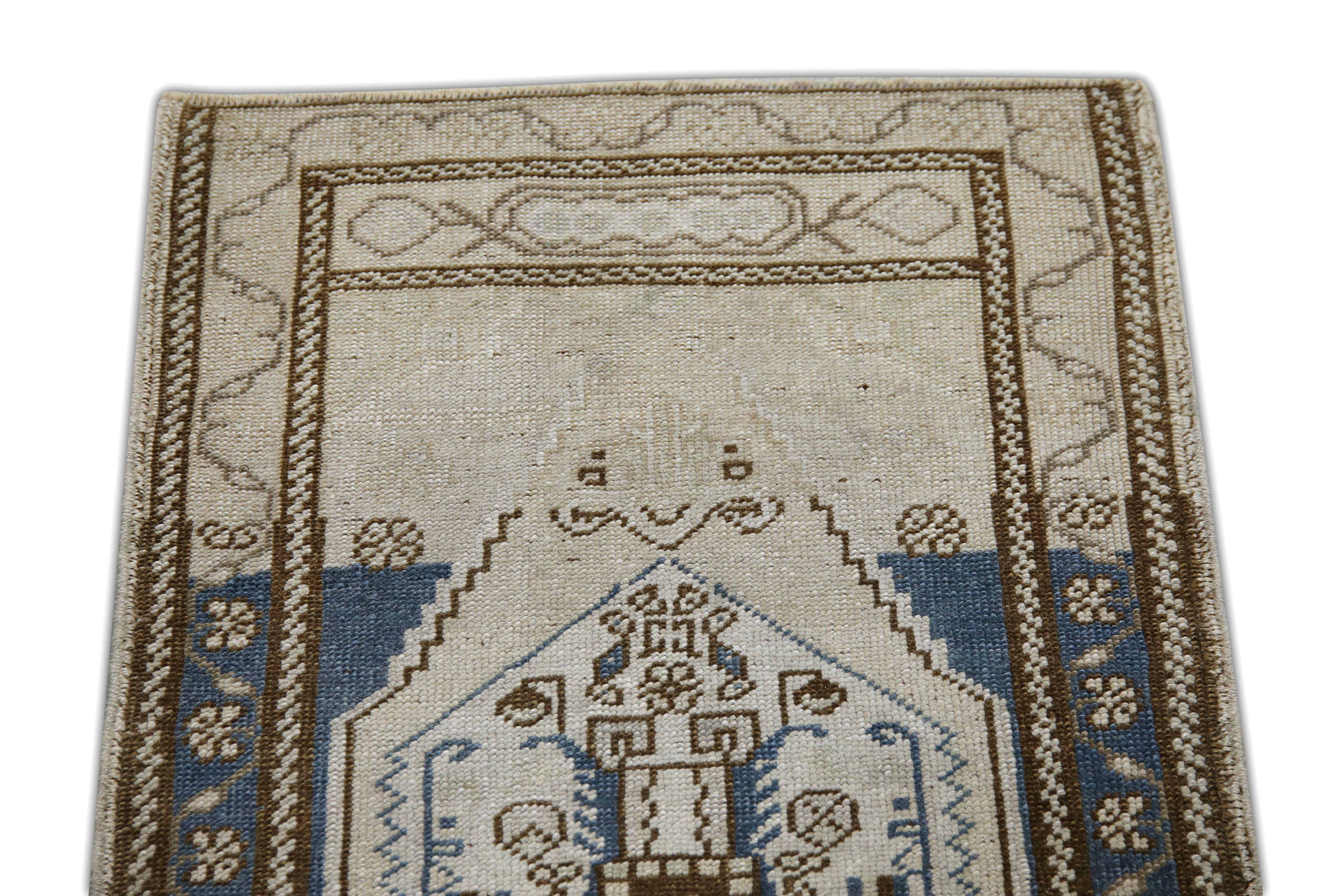 Hand-Knotted Oriental Hand Knotted Vintage Turkish Mini Rug 1'10