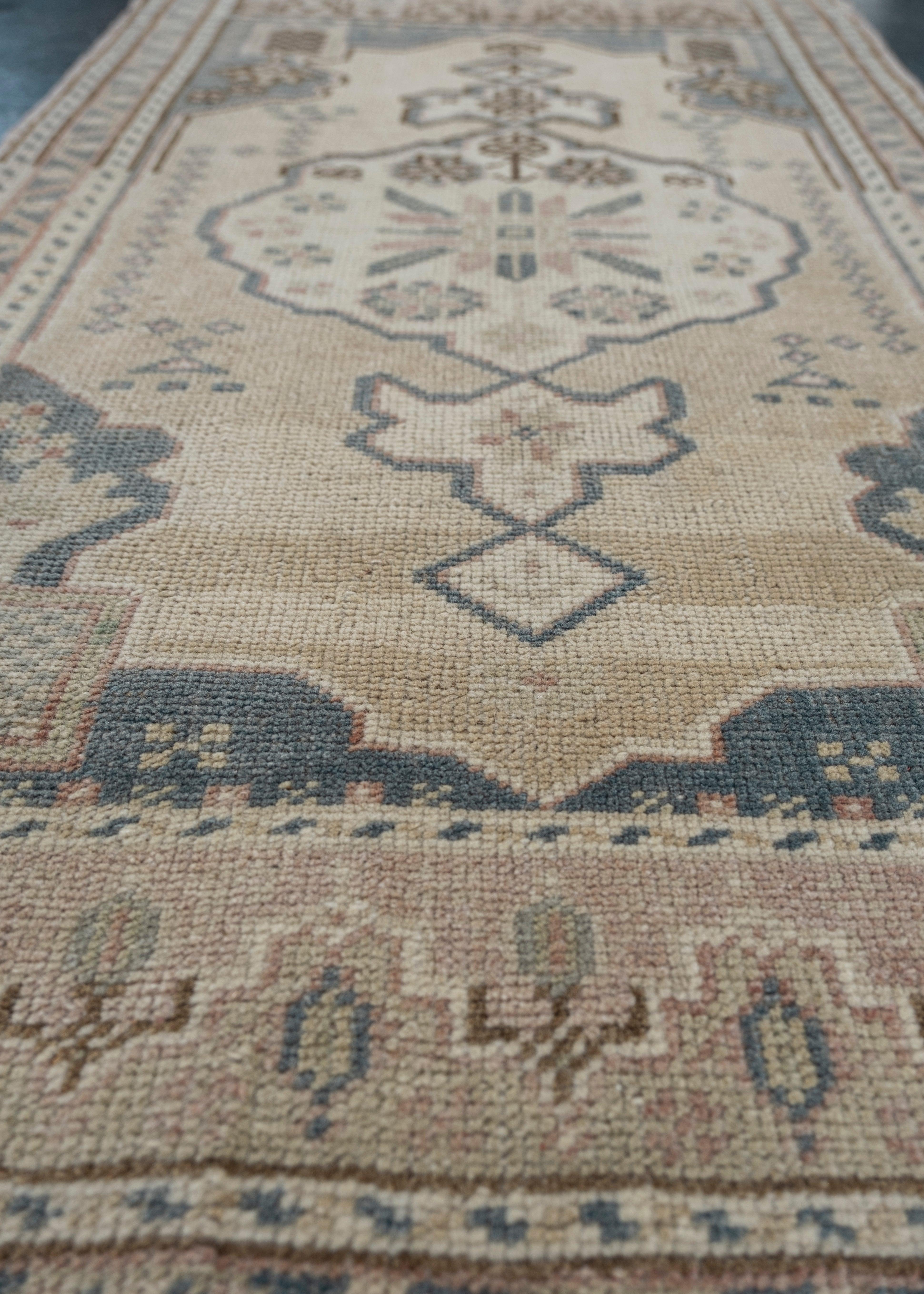 Hand-Knotted Oriental Hand Knotted Vintage Turkish Mini Rug 1'10