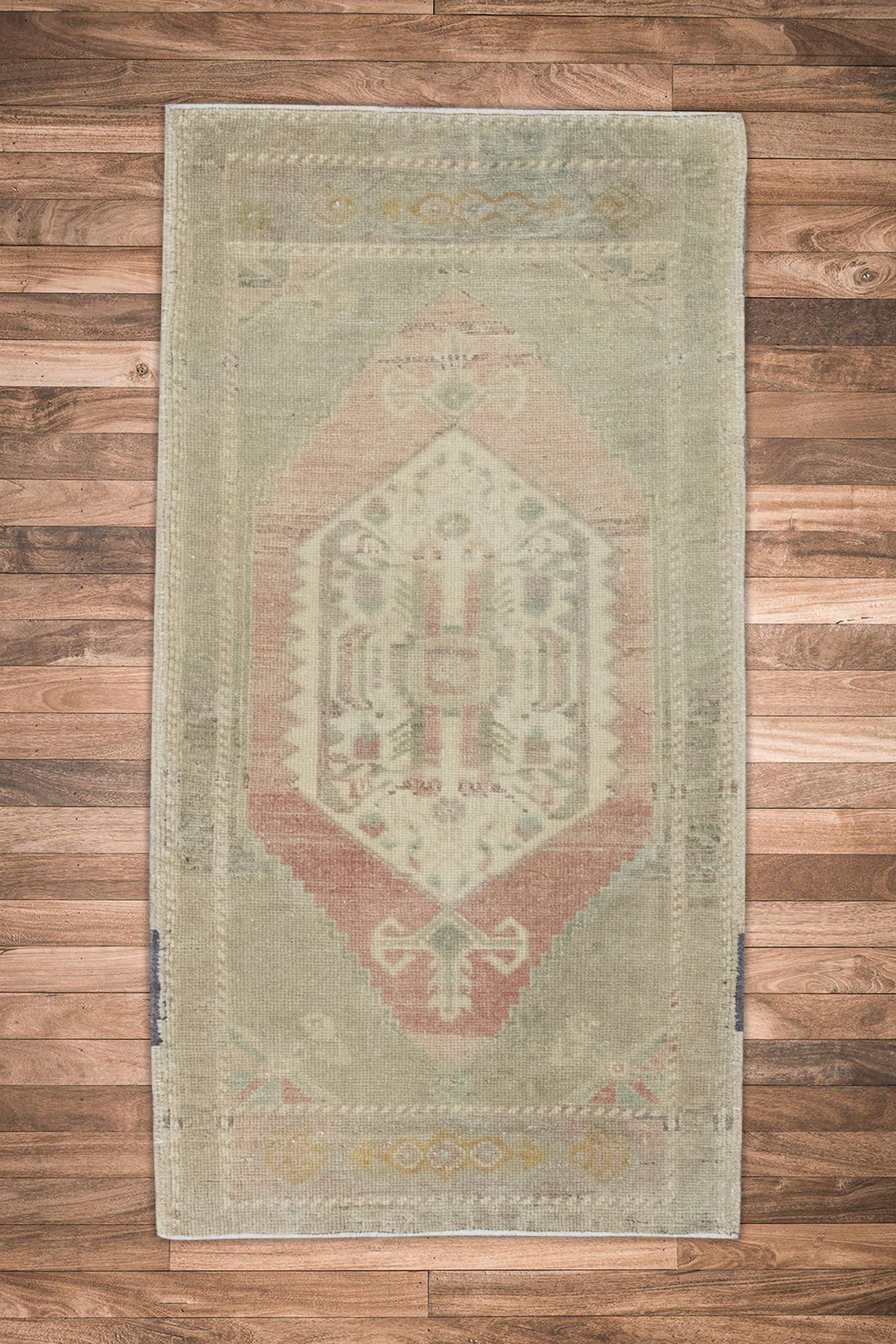 Oriental Hand Knotted Vintage Turkish Mini Rug 1'10