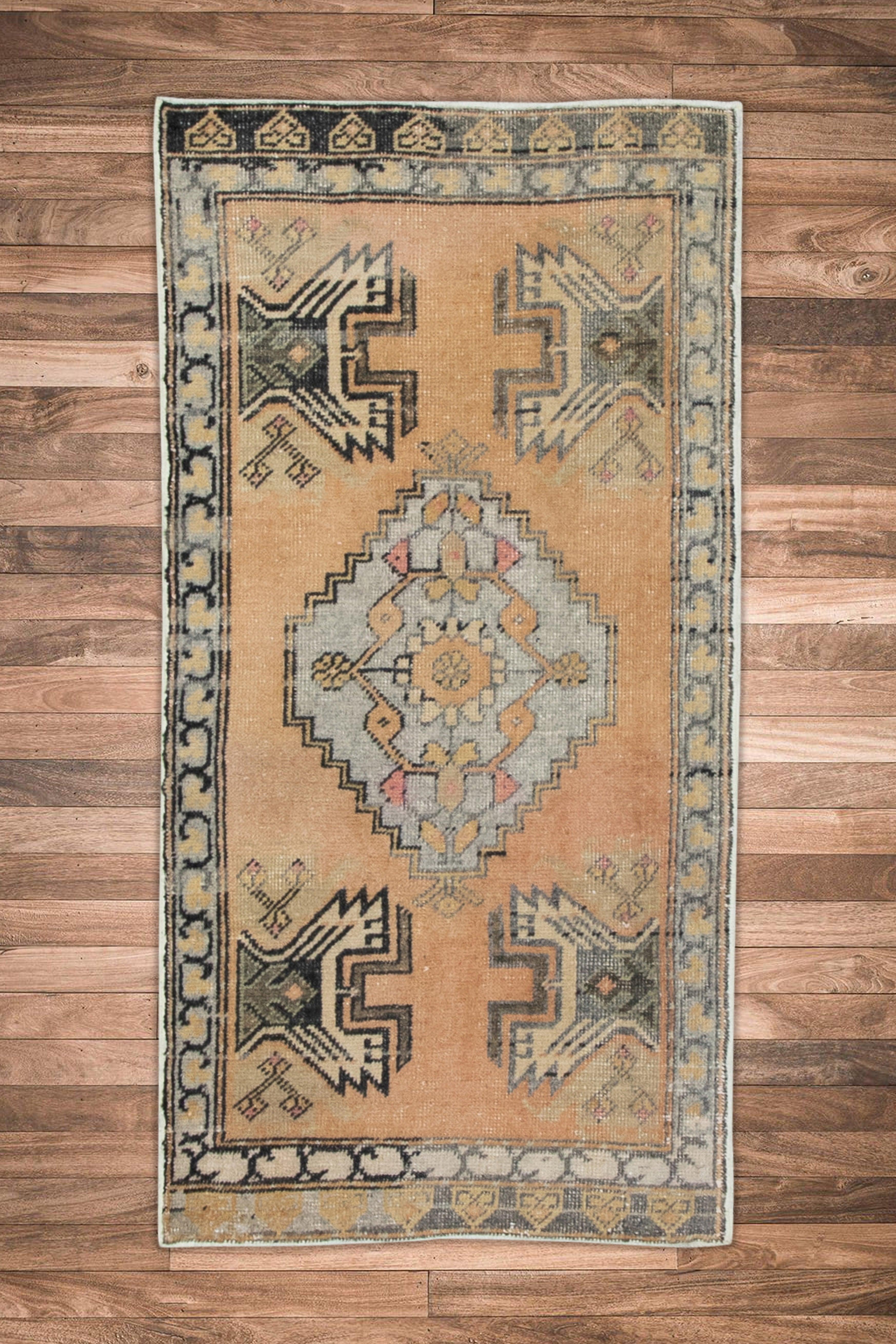 Contemporary Oriental Hand Knotted Vintage Turkish Mini Rug 1'10