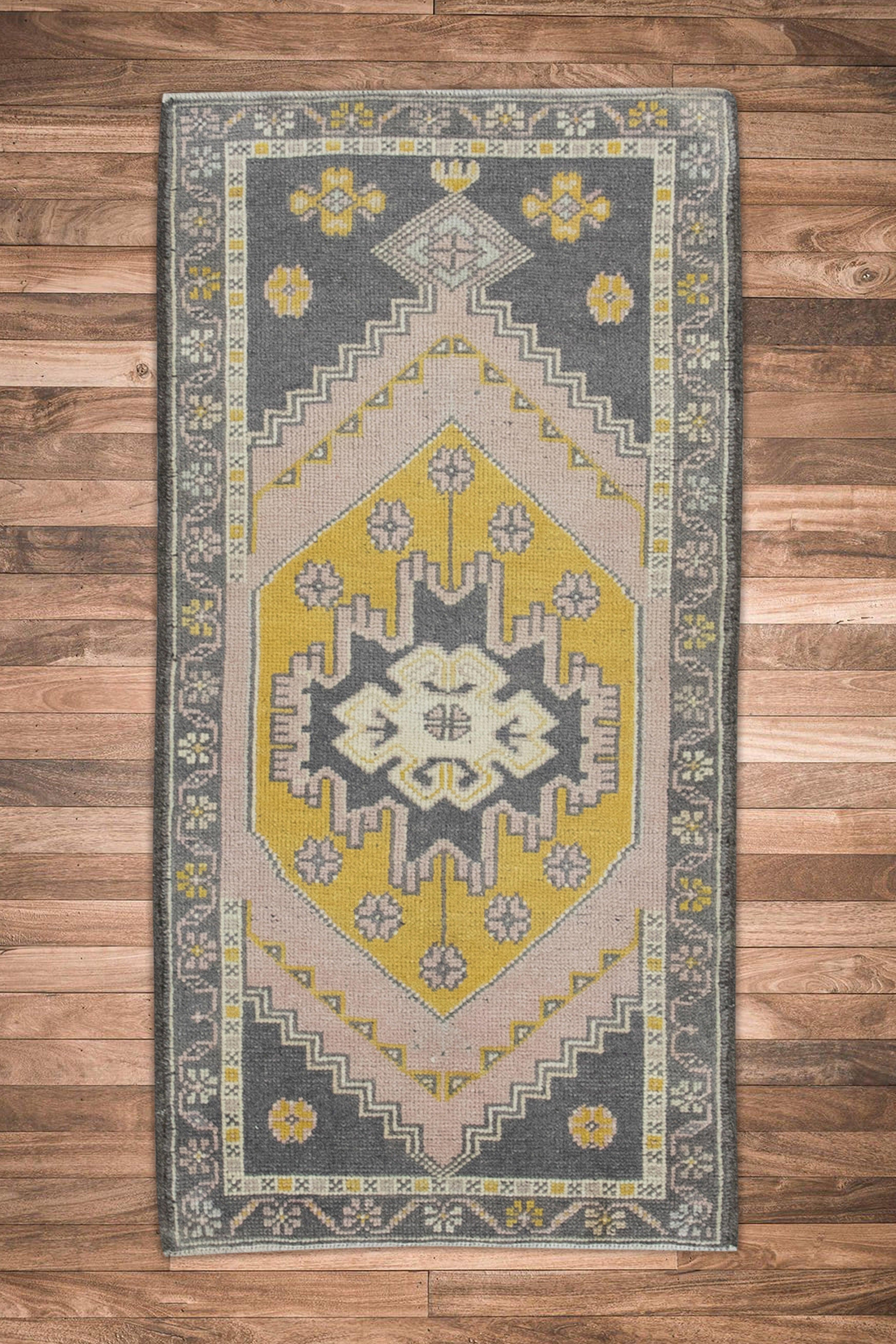 Oriental Hand Knotted Vintage Turkish Mini Rug 1'10