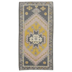 Mini Alfombra Turca Vintage Oriental Anudada a Mano 1'10" x 3'7" #8657