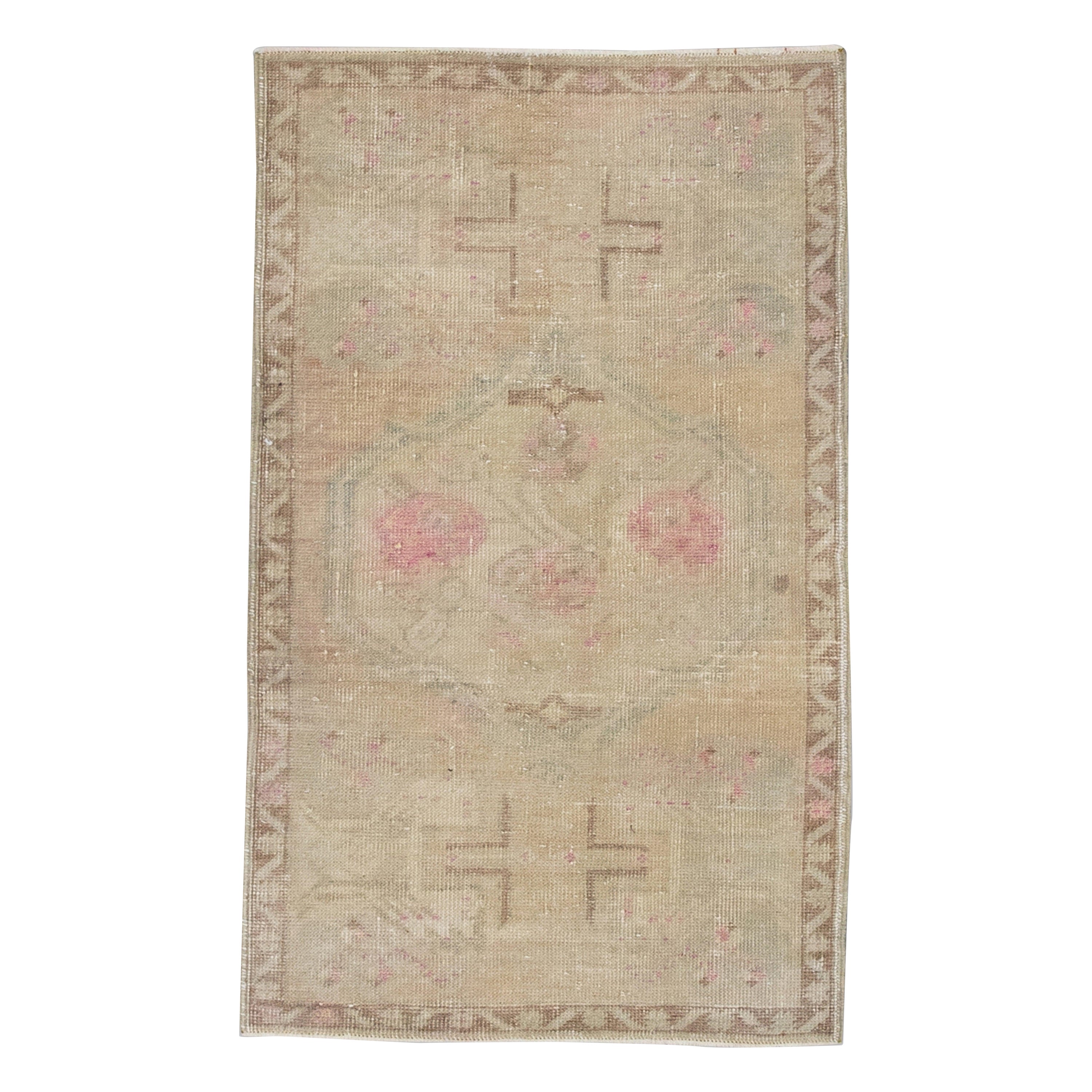 Mini tapis turc vintage noué à la main 1'11" x 3'1" n°8282