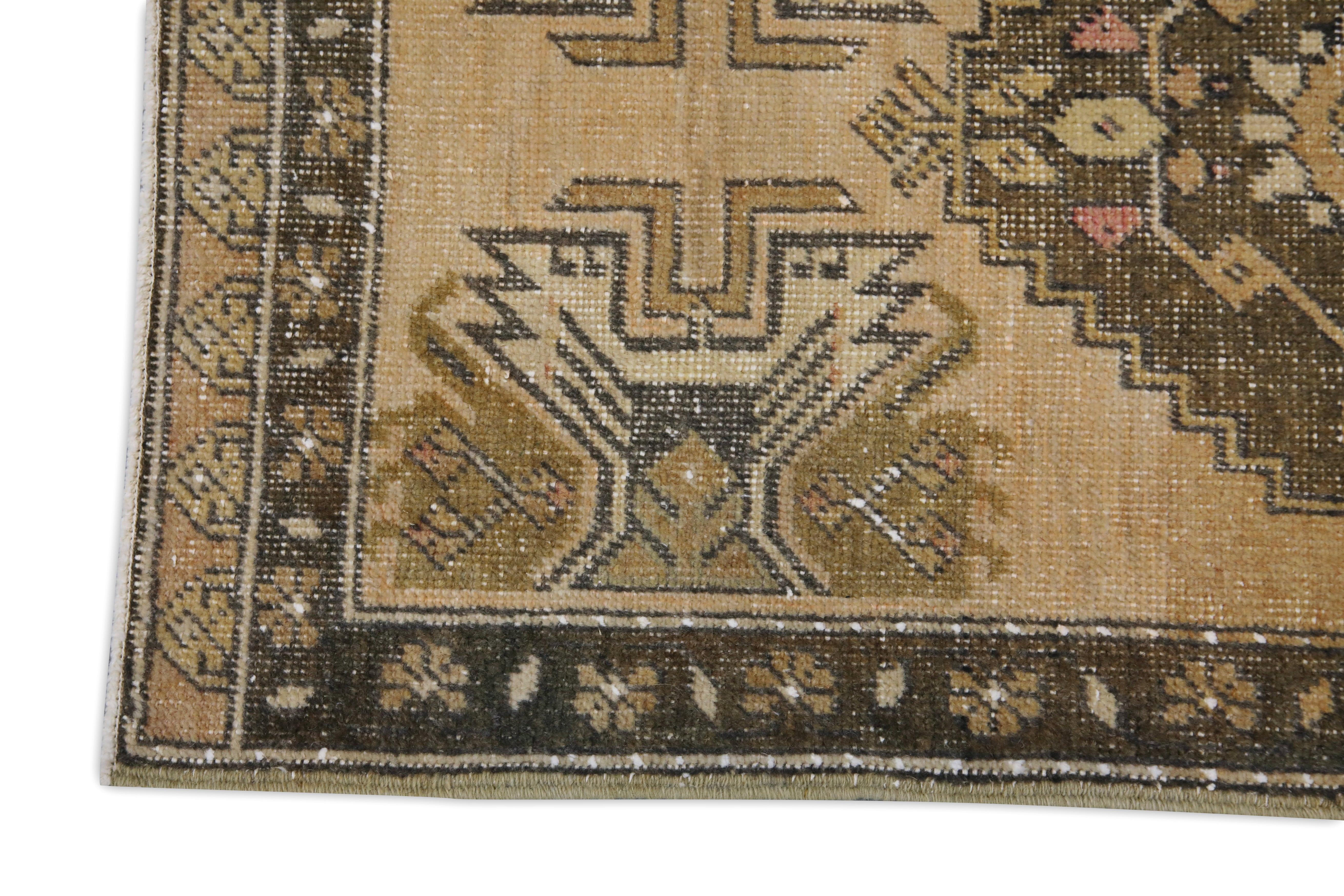 Hand-Knotted Oriental Hand Knotted Vintage Turkish Mini Rug 1'11